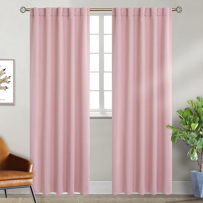 BGment Kids Blackout Curtains for Bedroom, Rod Pocket Room Darkening Curtains Decoration Thermal Insulation Window Drapes for Nursery, Children Room, 2 Panels, Each 42 x 84 Inch, Baby Pink