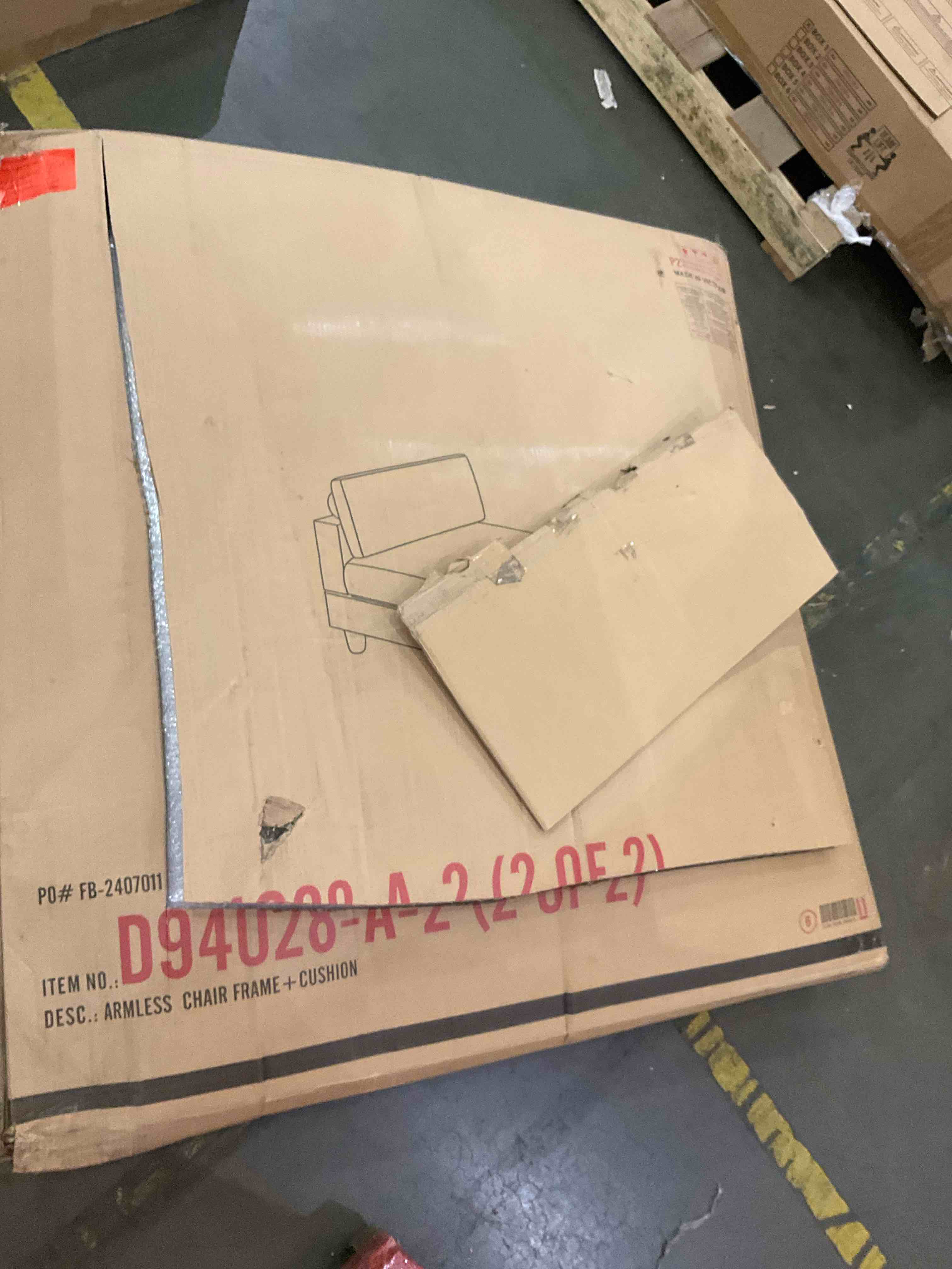 armless  chair frame + cushion , box 2 of 2 incomplete 