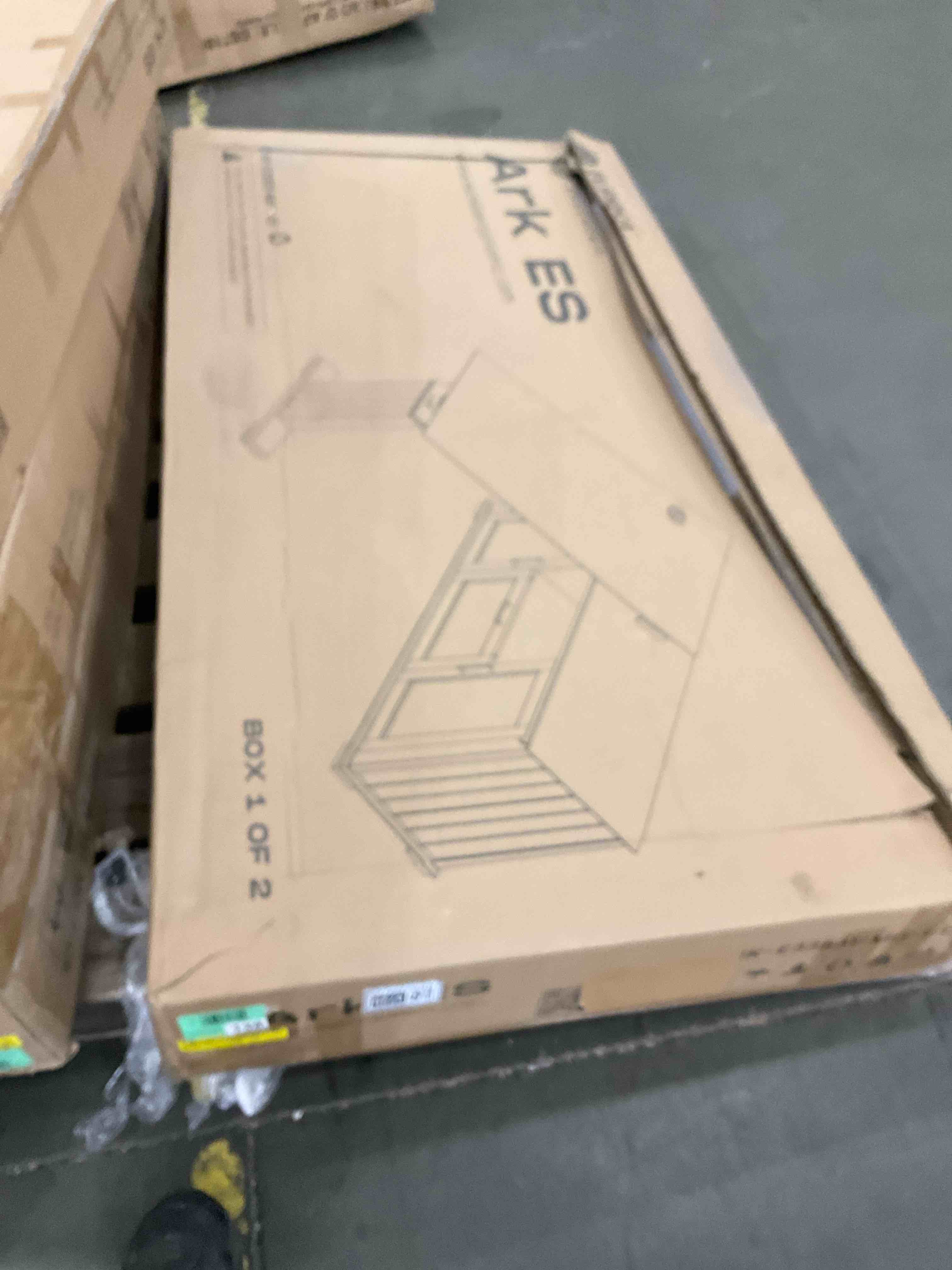 height adjustable L shaped desk, box 1 of 2 