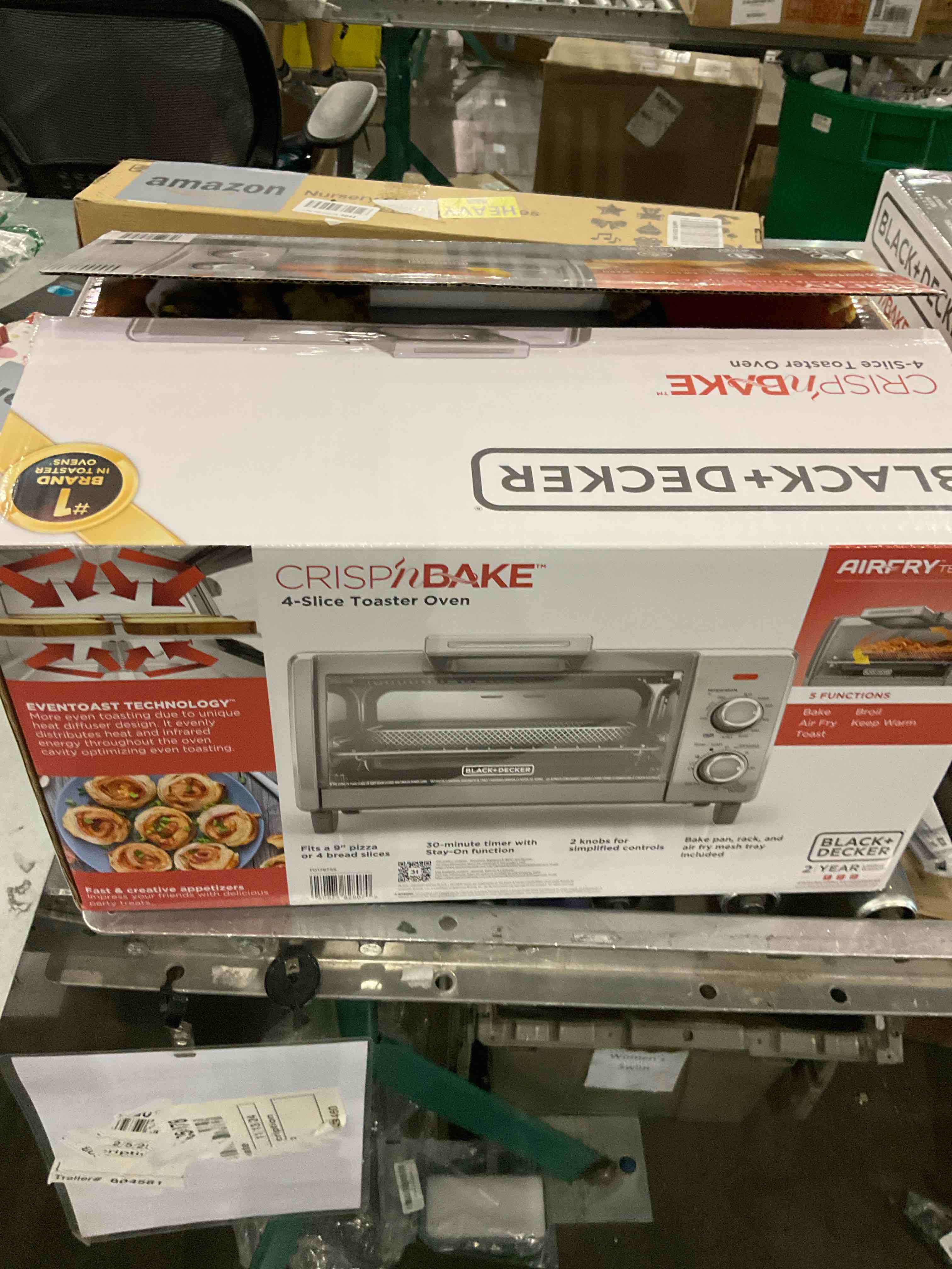 BLACK+DECKER 4-Slice Crisp 'N Bake Air Fry Toaster Oven, TO1787SS, 5 Cooking Functions, 30 Minute Timer, Stainless Steel