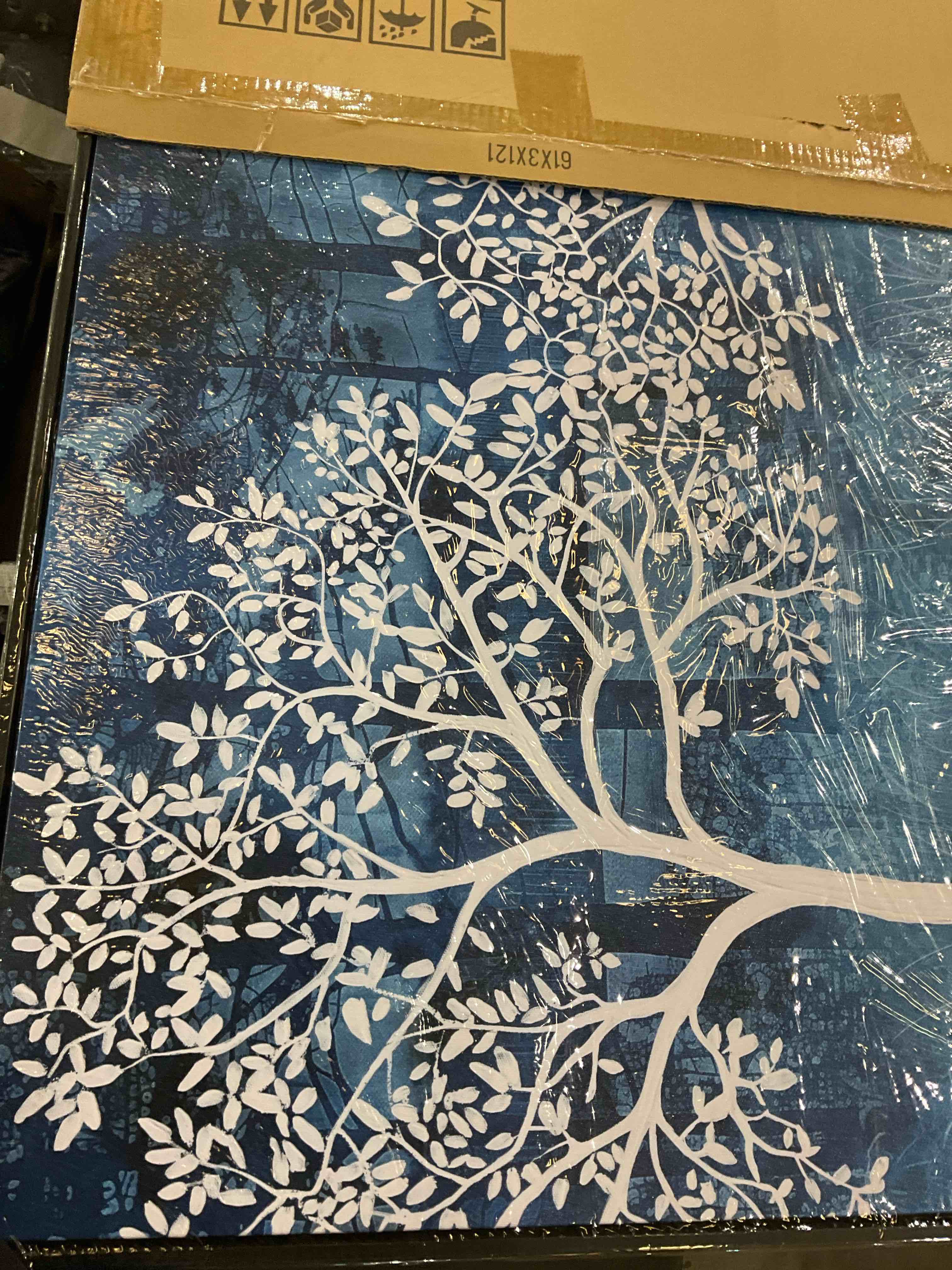 CHATYOUNG Canvas Wall Art Bedroom - Tenacious Tree of Life Blue and white Painting Modern Black Framed Artwork for Living Room Bedroom Dining Room Office Home Decor 48"x24"