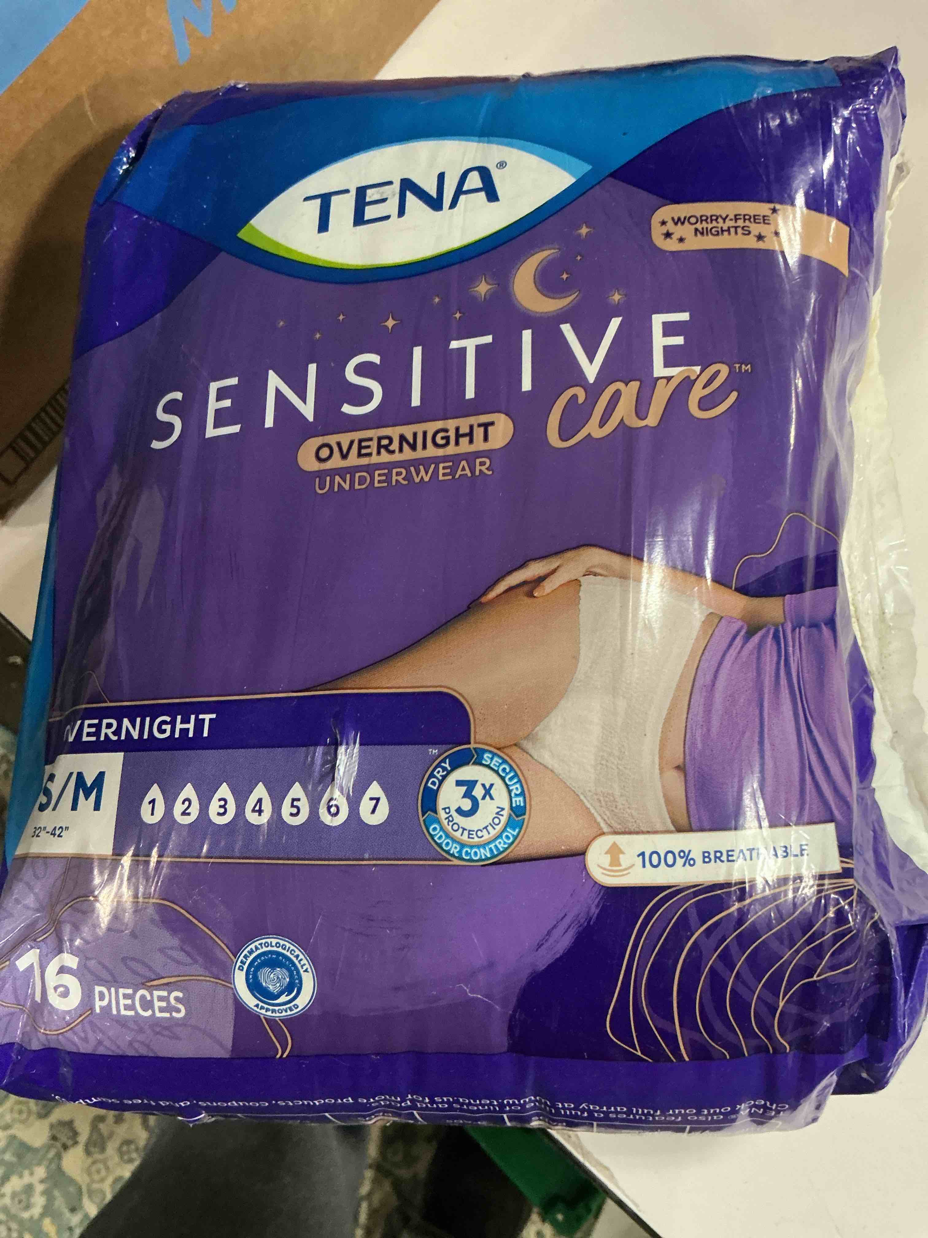 Condition photo showing New/Like New for TENA Sensitive Care Overnight Incontinence Underwear for Women, Bladder control, Postpartum, Large, 16 Count (Waist Size 32in-42in) S/M 16