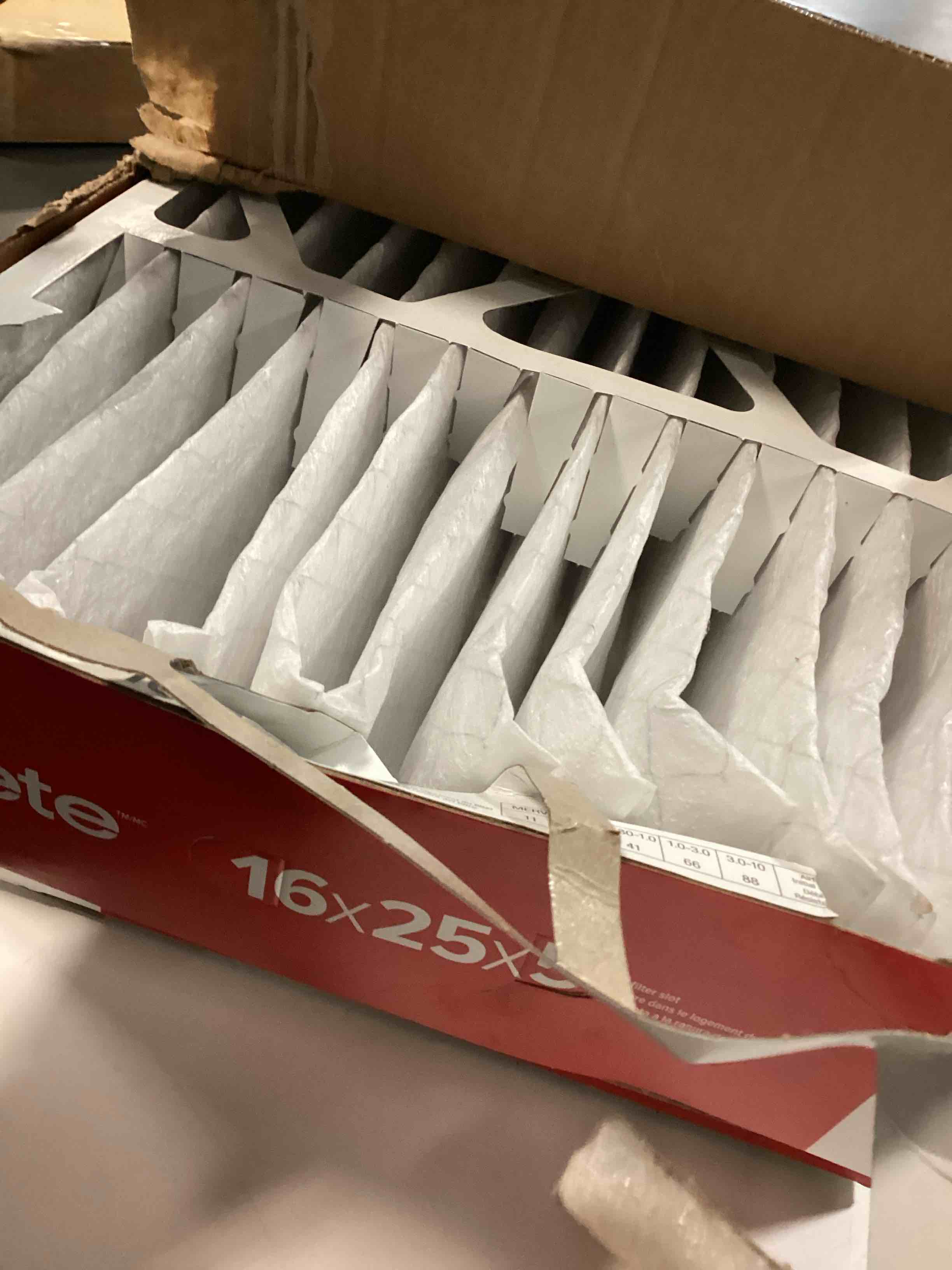 Condition photo showing As Is for Filtrete 16x25x5 AC Furnace Air Filter, MPR 1000, MERV 11, Fits Lennox Devices, Allergen Defense, Electrostatic Air Cleaning Filter, 2-Pack (actual size 15.63 x 24.74 x 4.31)