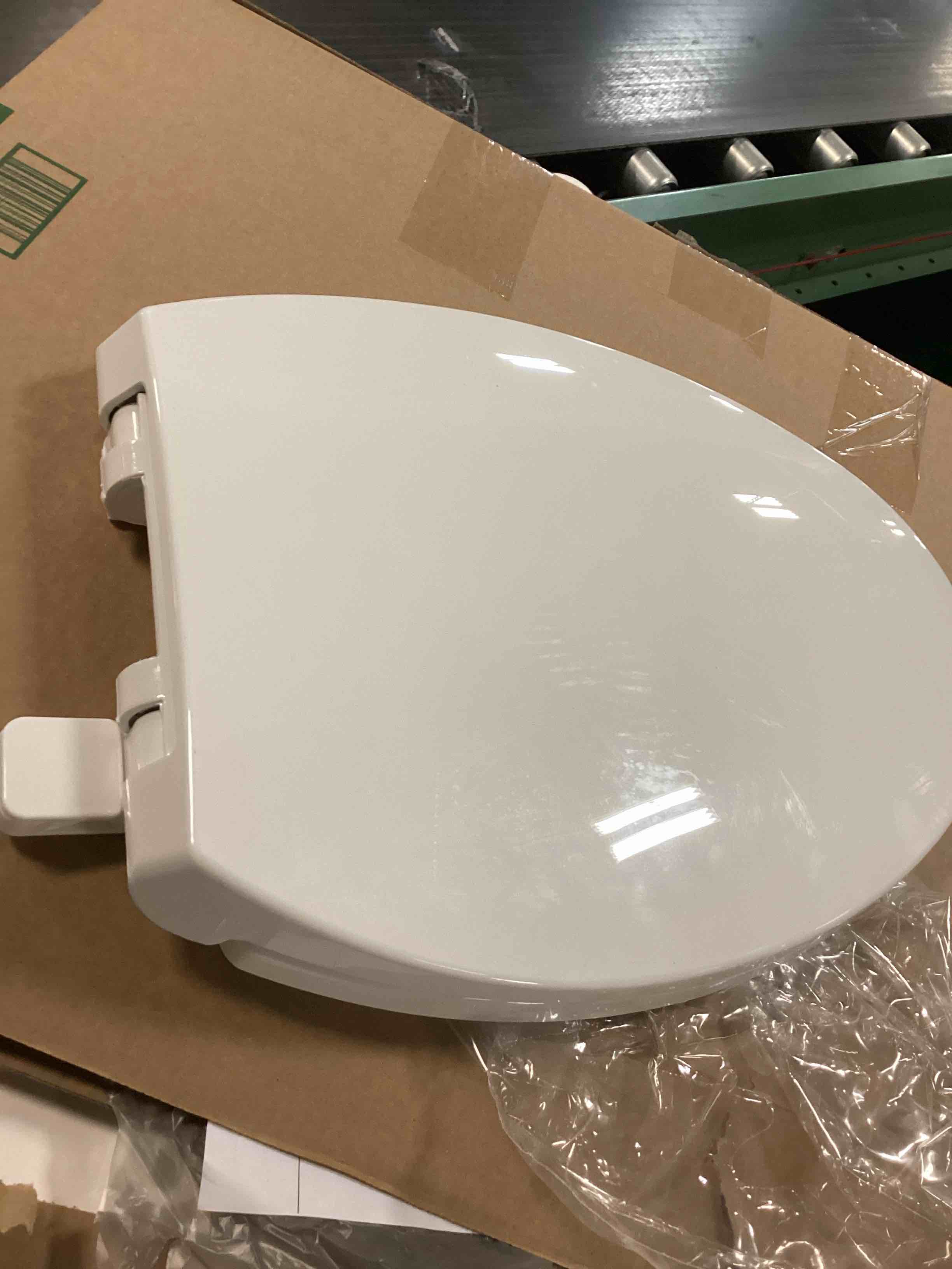 Condition photo showing As Is for Elongated Toilet Seat, Soft-Slow Close, Oval(Oblong) Toilet Seat For Elongated Toilets, Quiet-Close Lid And Seat, Easy To Install And Clean, Never Loosen, White(18.5")
