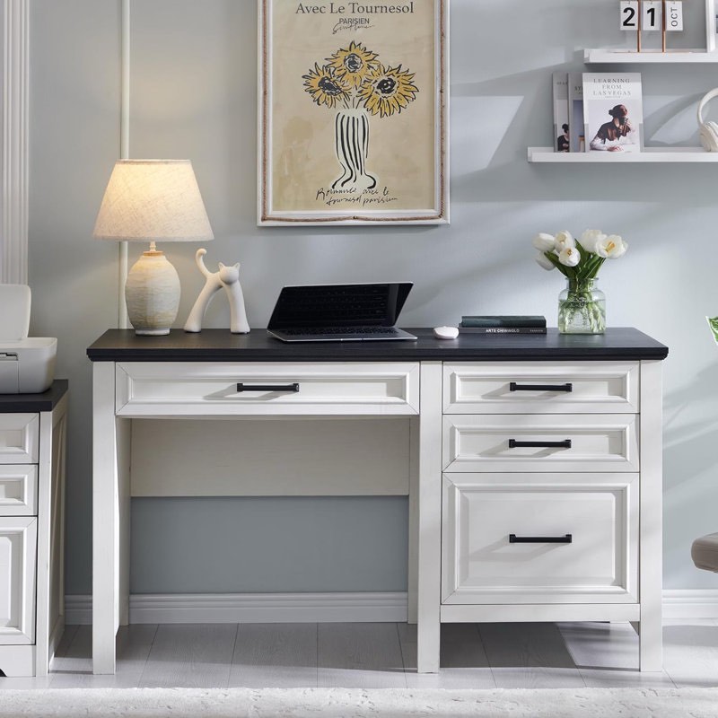 Borquez 53 Inch Modern Home Office Desk , Computer Desk With File Cabinet