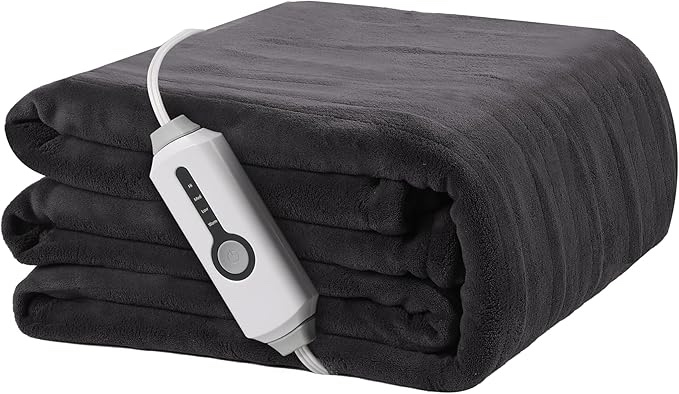 (similar to) Electric Heated Blanket Soft Coral Fleece with 4 Heating Levels and 10 Hours Auto-Off, Cozy Plush Fabric for Home, Dark Gray
