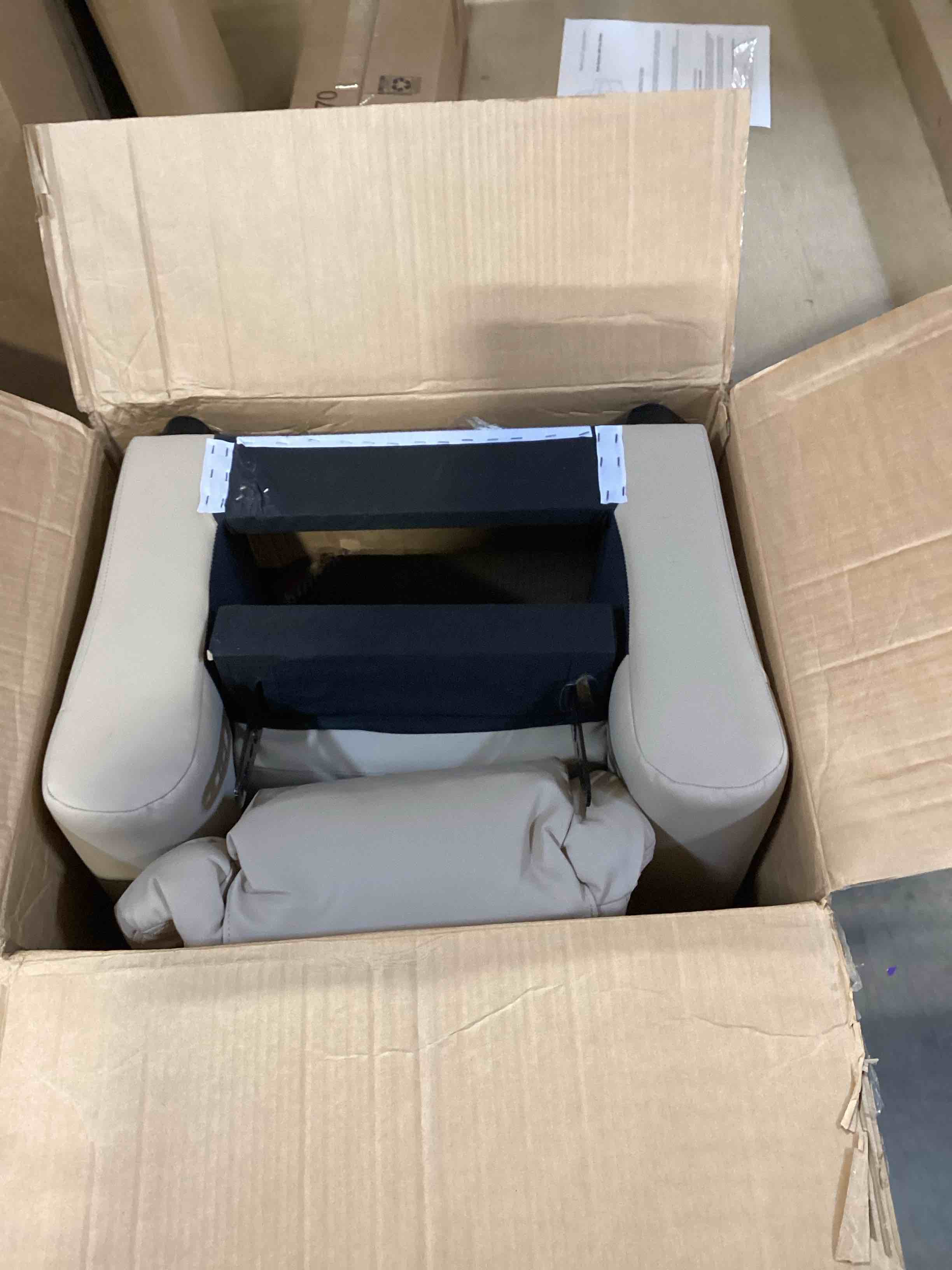 Condition photo showing New/Like New for Flash Furniture Vana Vinyl Kids Recliner with Cup Holder, Headrest, and Safety Recline, Contemporary Reclining Chair for Kids, Supports up to 90 lbs., Beige Beige Vinyl