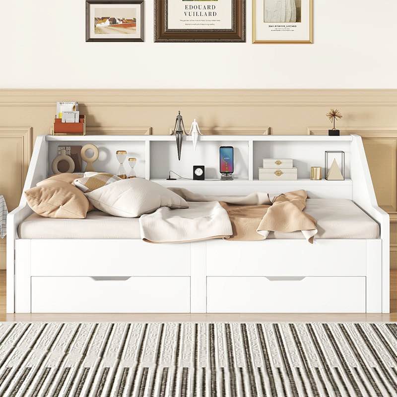 Solid Wood Daybed With Storage Space And Charging Station