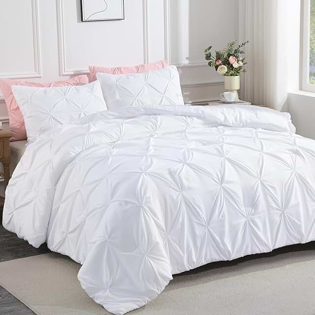 Litanika Oversized King Comforter Set White, 3 Pieces Tufted Boho Farmhouse Bedding Comforter Set, L