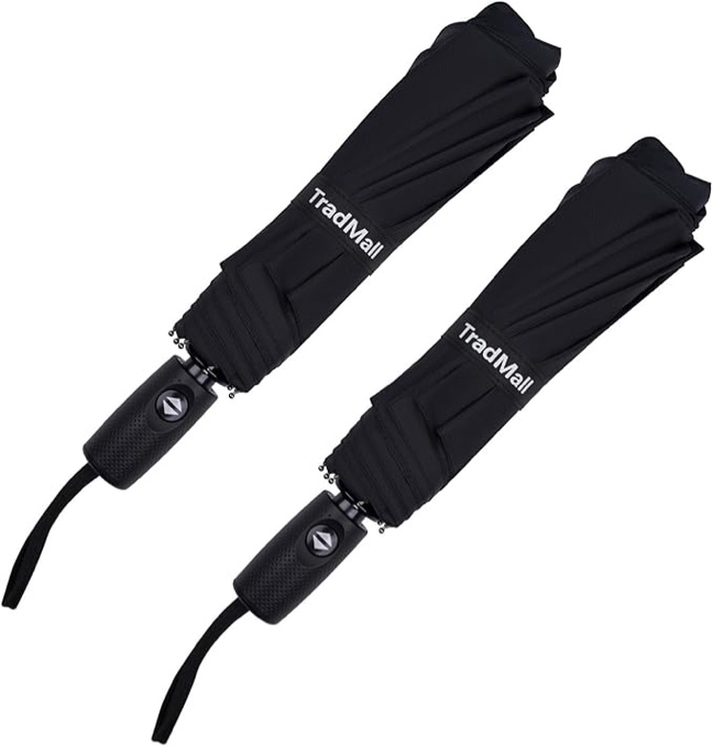 Condition photo showing New/Like New for TradMall 2 Pack Travel Umbrella, Double Vented Canopy Windproof Automatic Strong Compact Folding Umbrellas for Rain Women and Men