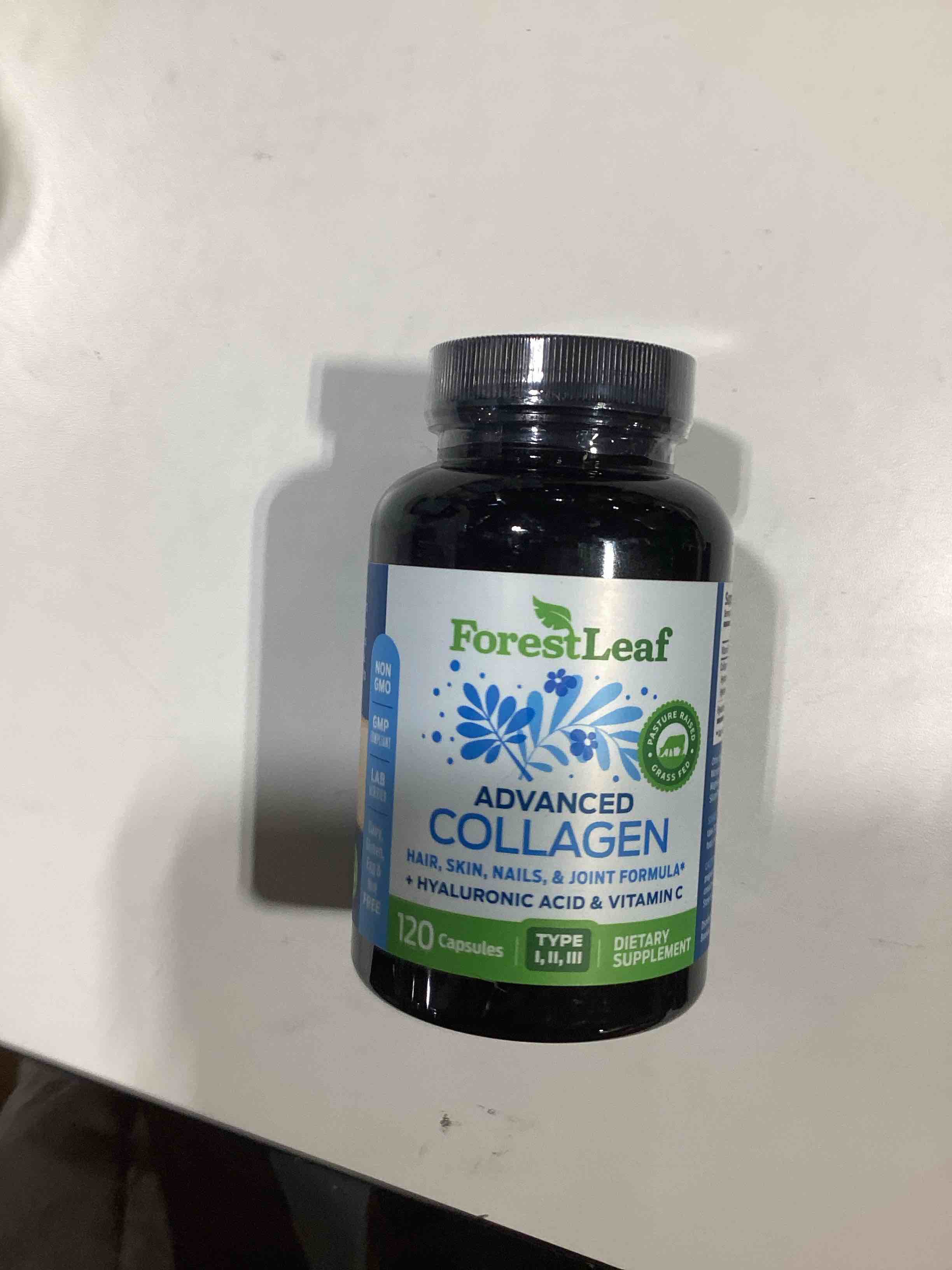 ForestLeaf - Collagen Pills with Hyaluronic Acid & Vitamin C - Reduce Wrinkles, Tighten Skin, Boost Hair, Skin, Nails & Joint Health - Hydrolyzed Collagen Peptides Supplement - 120 Capsules