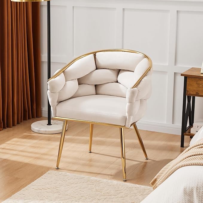 AraSyleon Luxury French Weave Accent Chair with Metal Legs, Mid Century Modern Lounge Chair for Livi