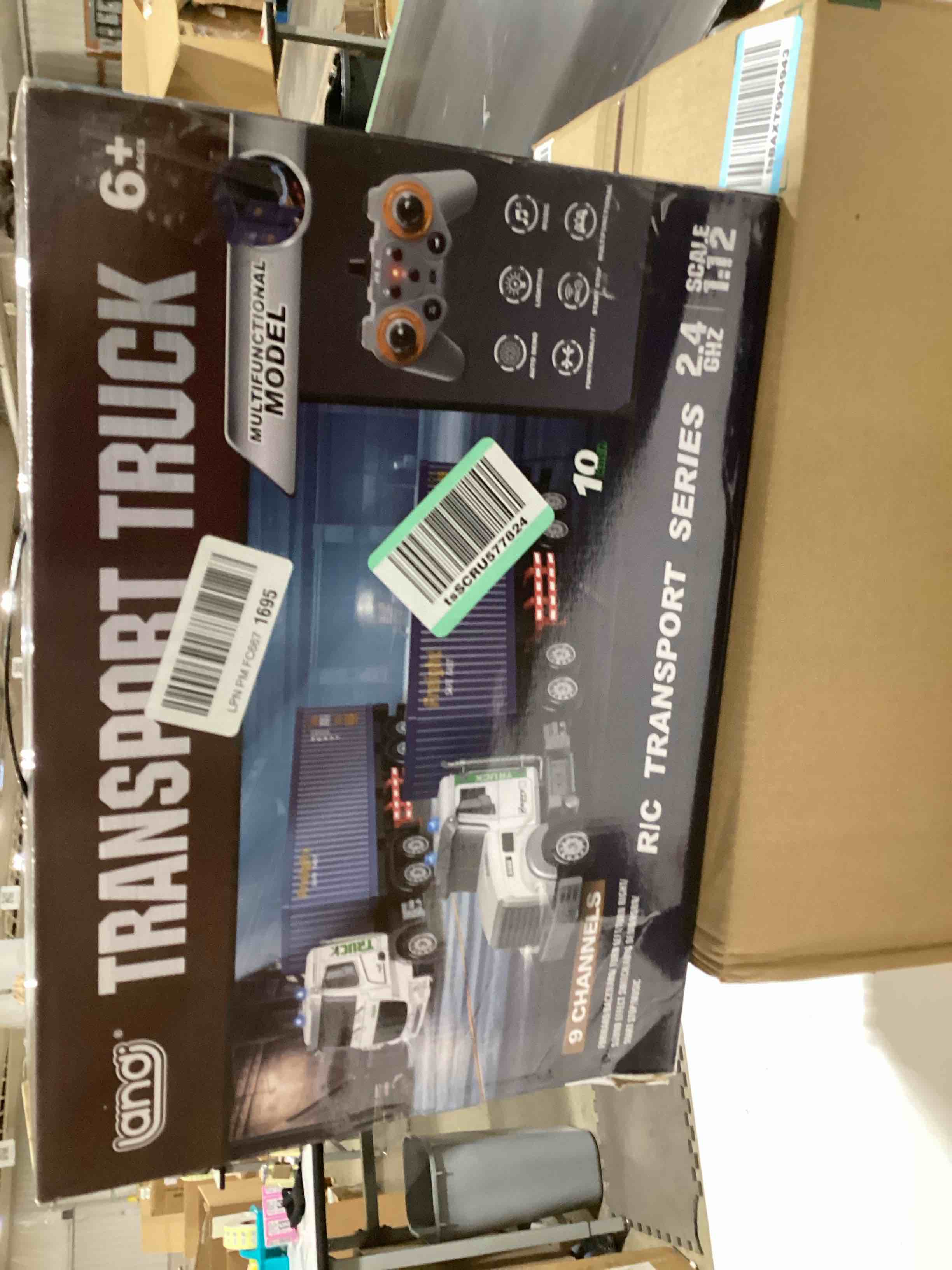 RC Semi Truck with Trailer - 22.5 Inch Semi Truck Toy for Kids, Carrier Van Transport Vehicle with 2 Rechargeable Batteries, 1:24 Container Truck with LED Lights & Music, Great Gift For Boys Girls