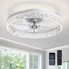 LUDOMIDE Crystal Ceiling Fan with Lights and Remote, 20" Flush Mount Ceiling Fans Low Profile, 6-Spe
