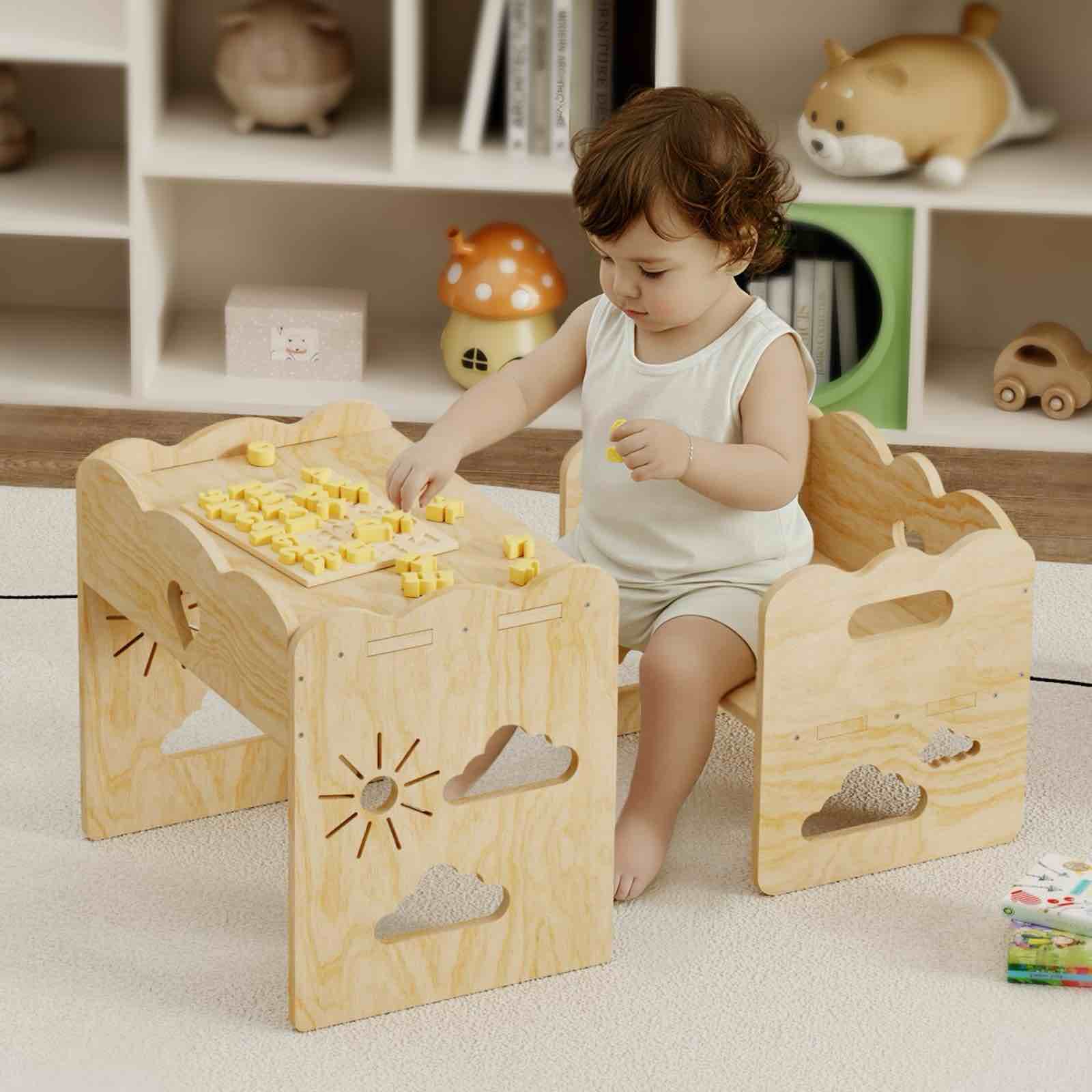 BPMFDTNL Montessori Table and Chair Set -Toddler Table and Chair Set, Wood Toddler Table and Chairs,