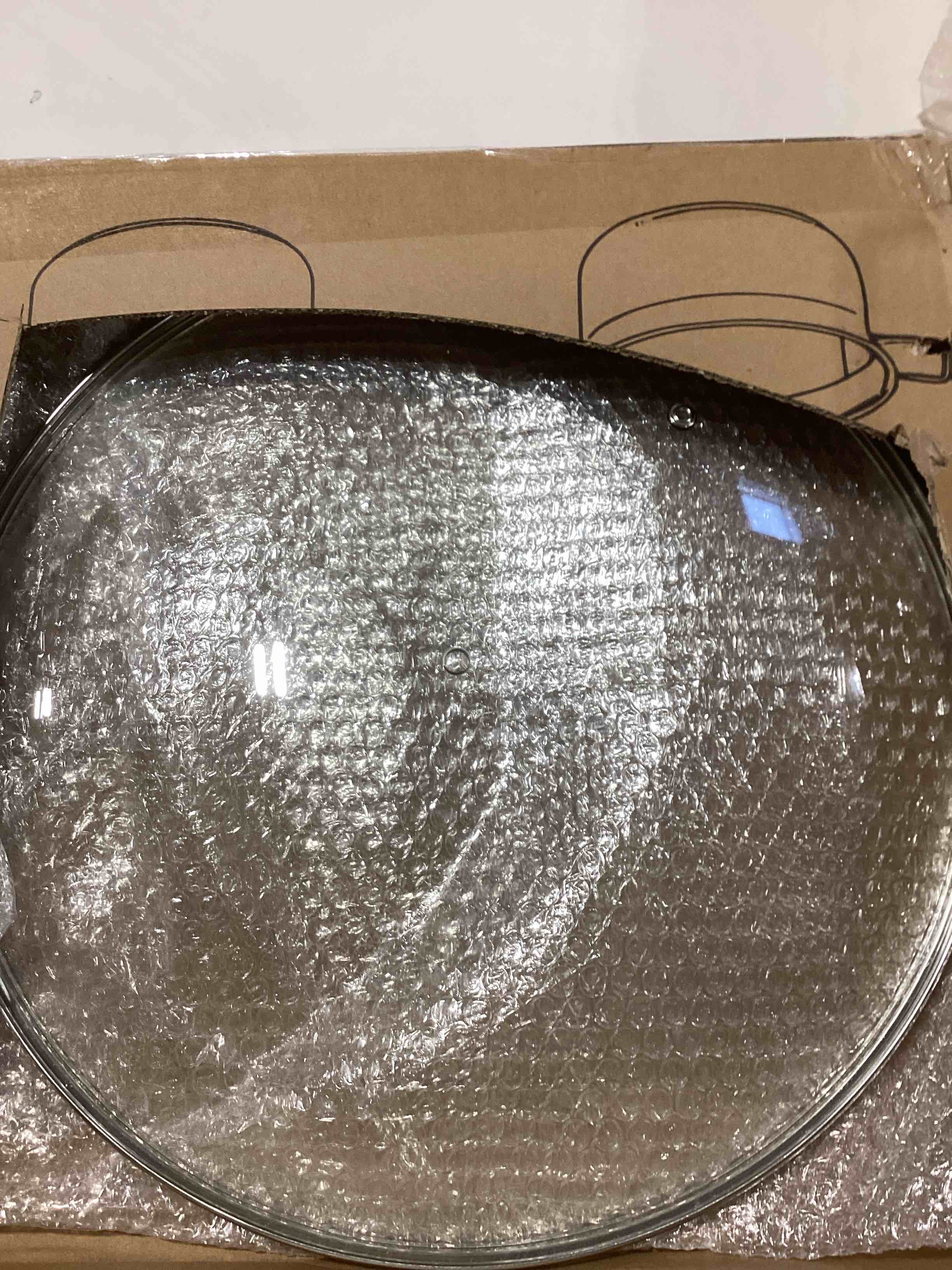 Condition photo showing As Is for Glass lid for Large Pots and Pans, 14.25 Inch Cover for Replacement, Commercial Lid for Cookware, Fr