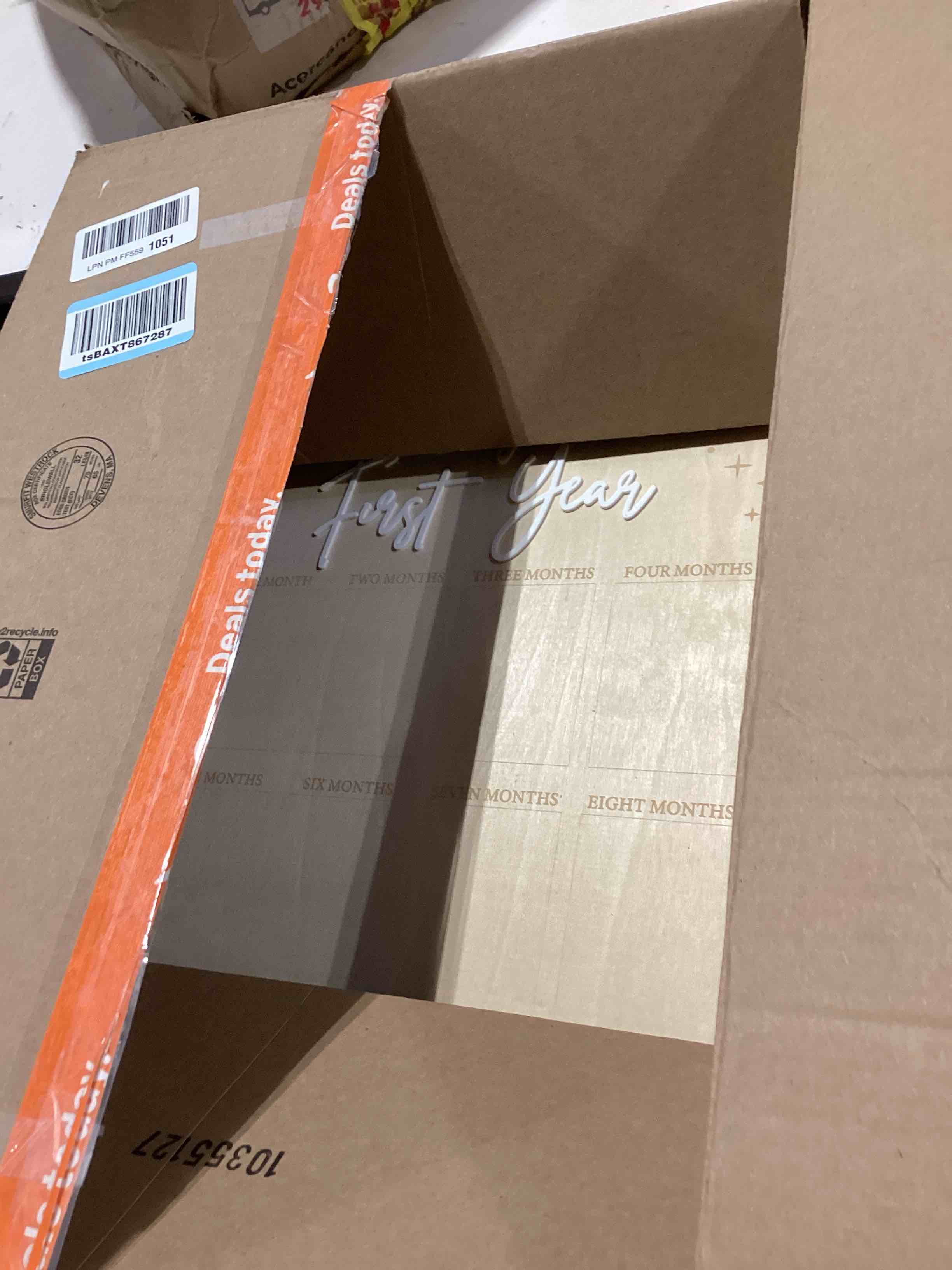 Condition photo showing As Is for WAUAO Bow My First Year Birthday Board - One Year Of Photo Board,Monthly Milestone Wood Photo Board,