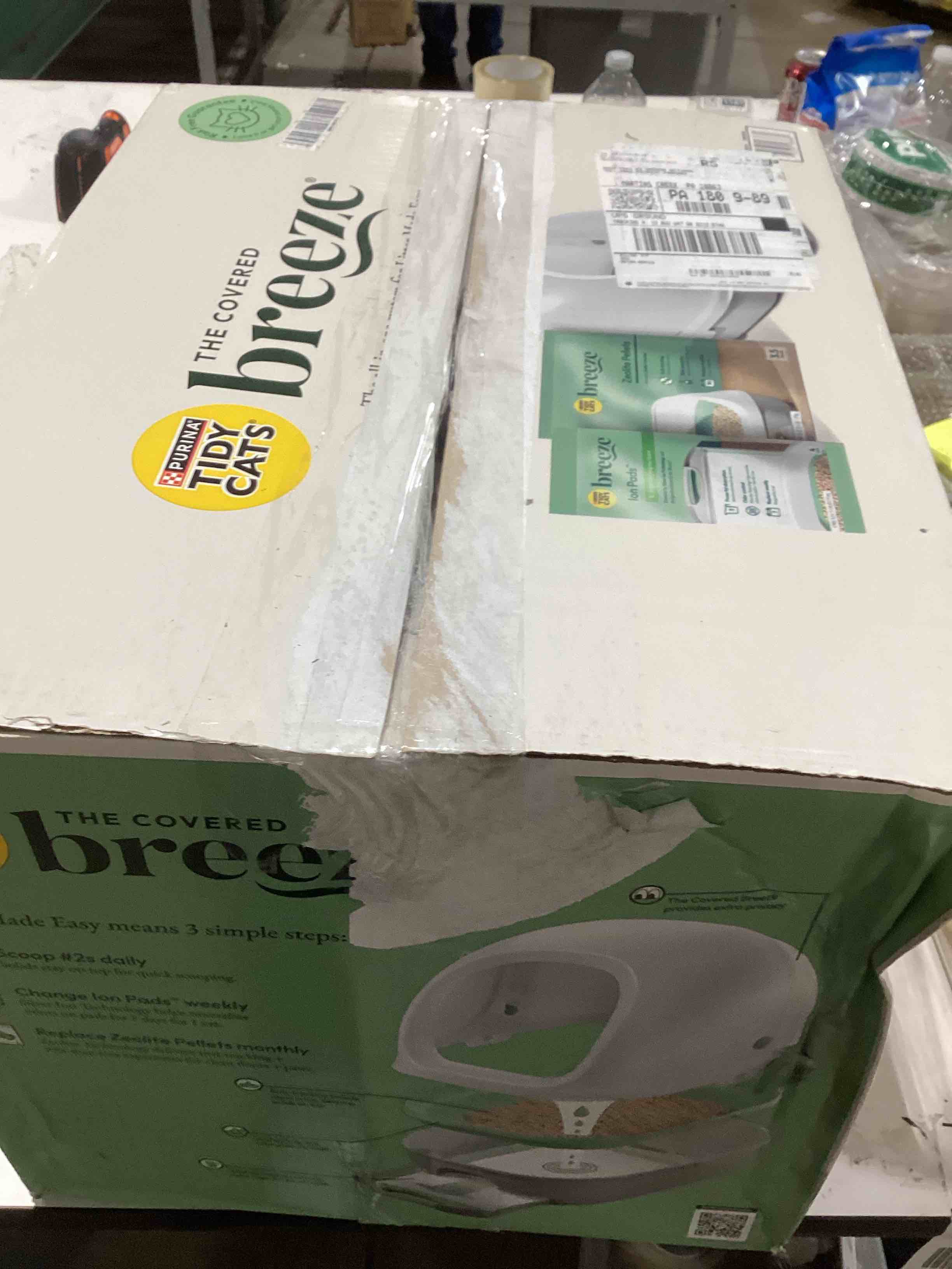 Condition photo showing As Is for Purina Tidy Cats Breeze Covered Cat Litter Box System Kit with Pellet Cat Litter, Hooded Litter Box, and Litter Box Pads