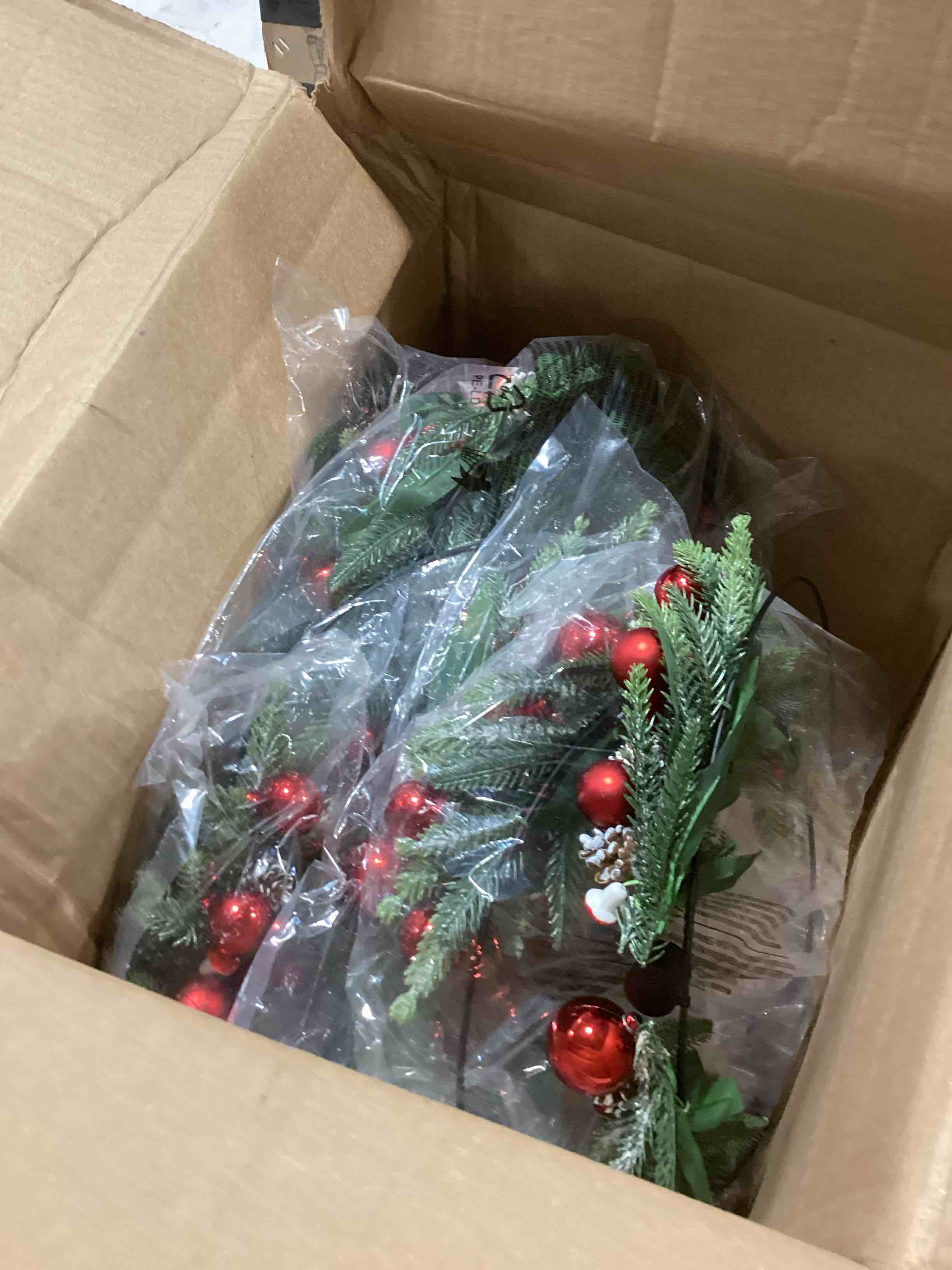 Condition photo showing As Is for Tigeen 6 Pack Christmas Wreaths for Front Door with LED Taper Candles 12 Inch Christmas Window Decor