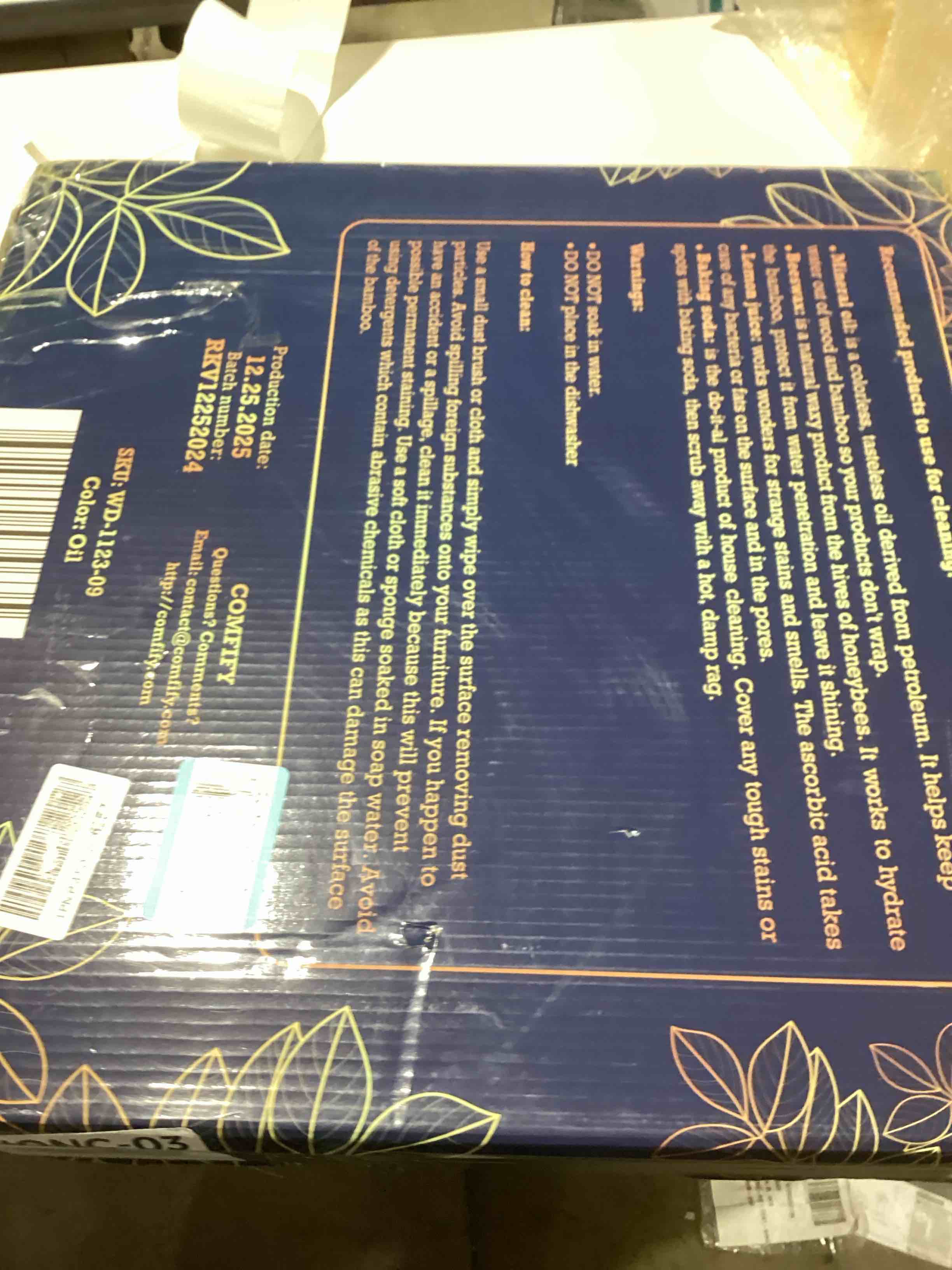 Condition photo showing As Is for Extra Large (22") Comfify Square Premium Acacia Wood Ottoman Tray with Handles - Use for Serving Food in Style for Dinner, Breakfast, Snacks, BBQ, Entertaining Guests & More - Brown