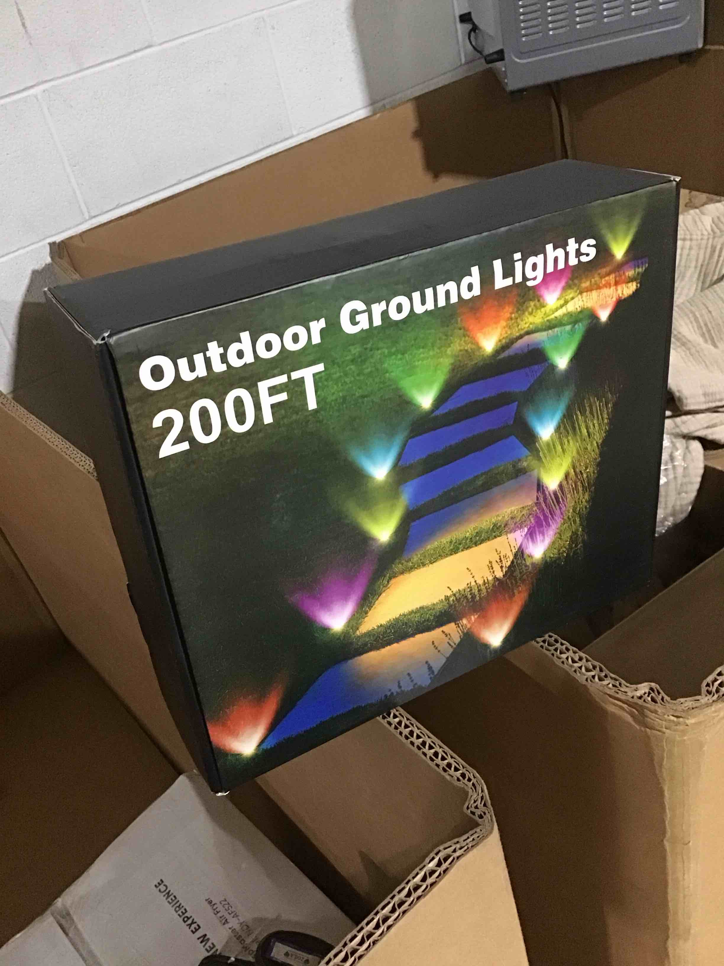 Condition photo showing New/Like New for RGB Outdoor Ground Lights, 200Ft Color Changing Pathway Lights with Remote & App Control, Waterproof Walkway Lighting, Wired for Garden Yard Lawn Patio Best for Holiday Party