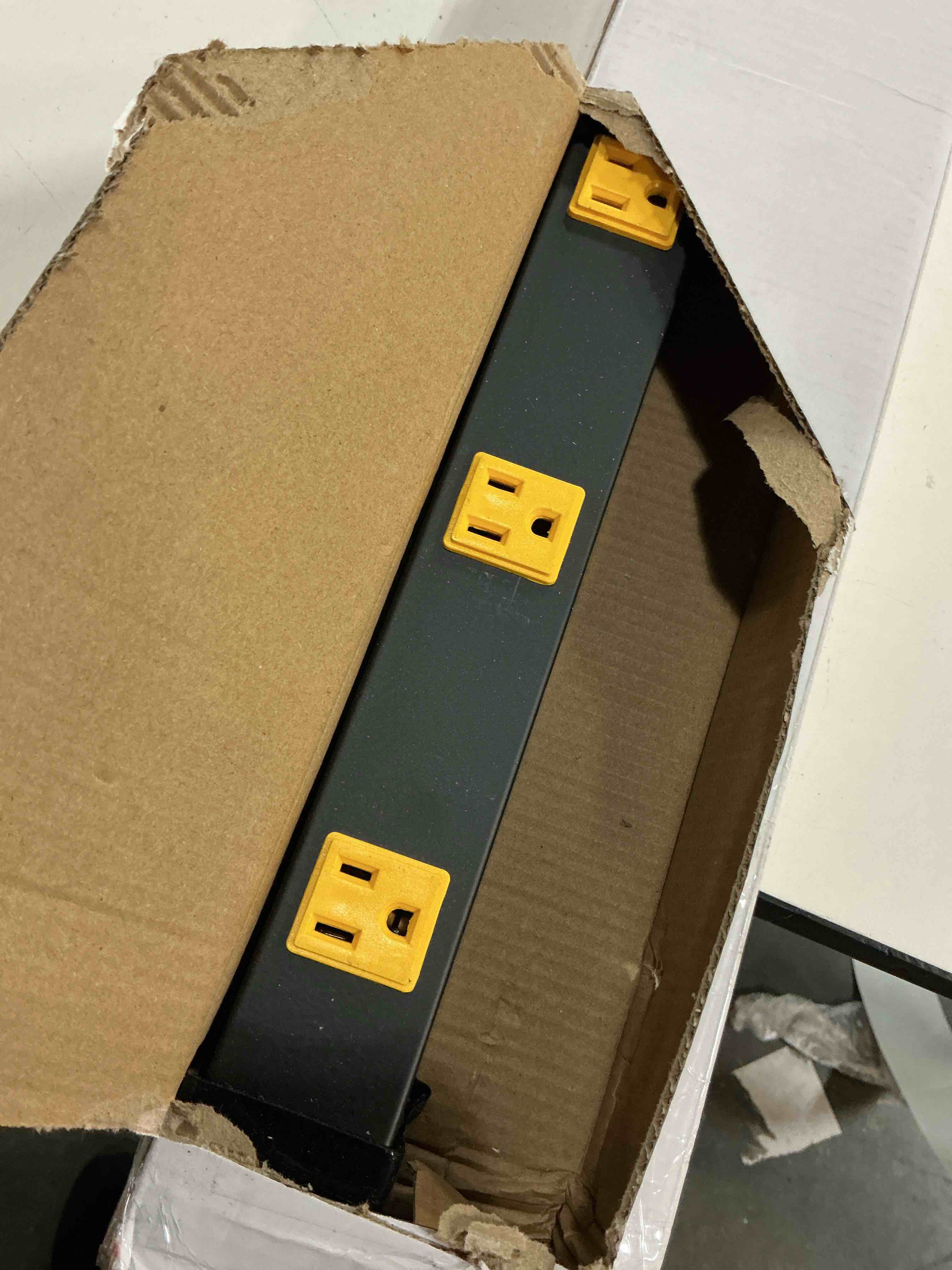 Condition photo showing As Is for 12 Outlet Long Power Strip with 6FT Power Cord, Industrial Heavy Duty for Work Bench Shop Garage, 2100 Joules Surge Protector, Wide Spaced Outlet Power Bar, ETL Certified, Black
