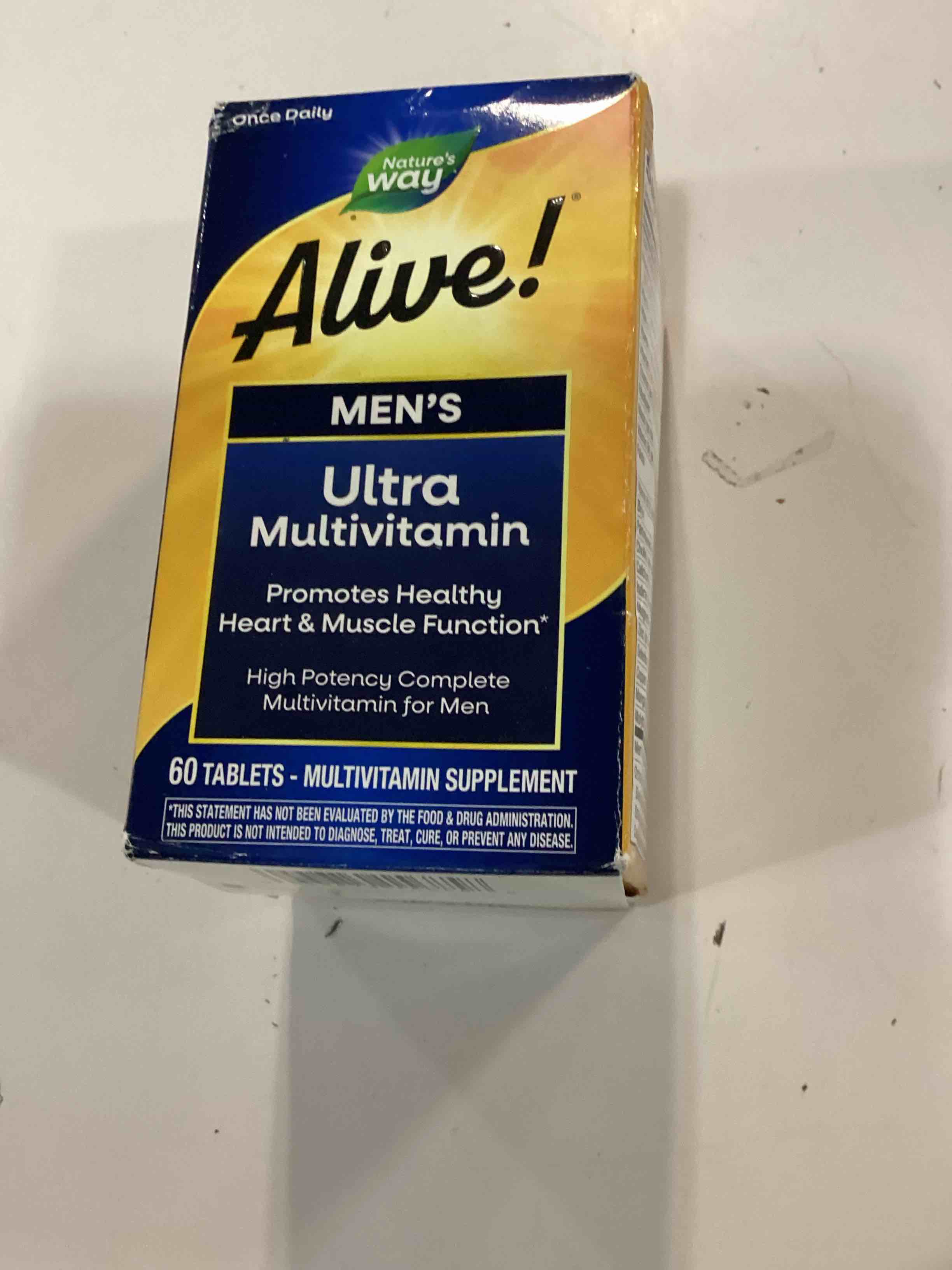 Condition photo showing New/Like New for (Exp:10/31/26) Nature’s Way Alive! Men’s Ultra Potency Complete Multivitamin  High Potency B-Vitamins  Energy Metabolism*  Food-Based Blends  60 Tablets