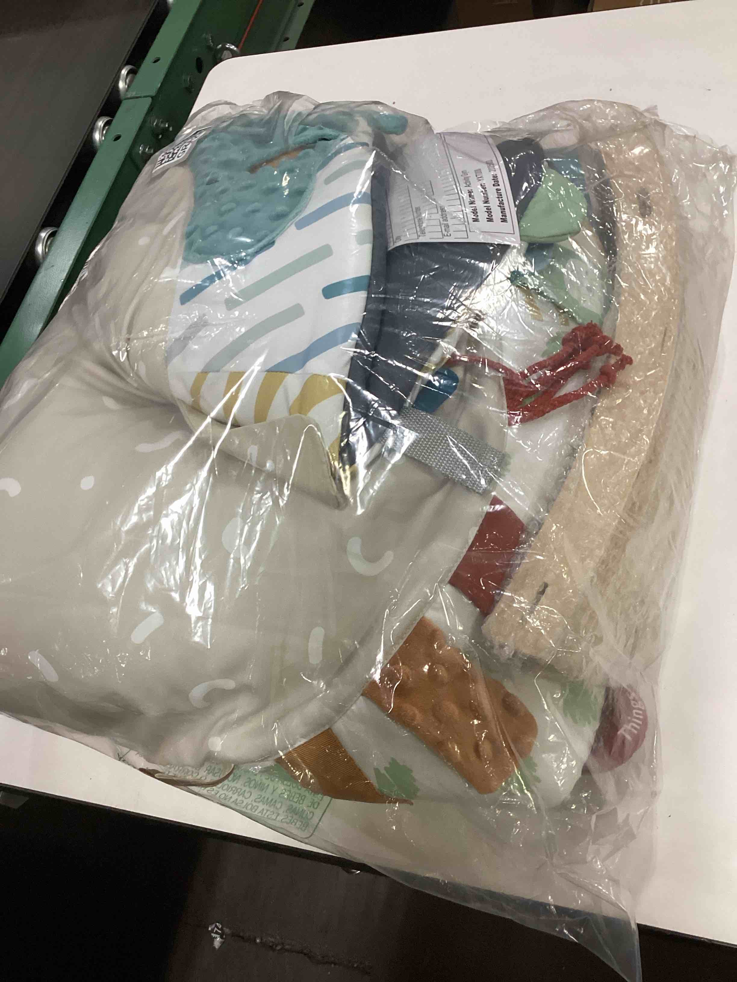 Condition photo showing Good Condition for Blissful Diary Baby Play Gym & Activity Mat, 5 Developmental Zones Wooden Tummy Time Mat with 5 Detachable Sensory Toys for Motor Skills & Sensory Development, Baby Essentials Shower Gift Gray Round