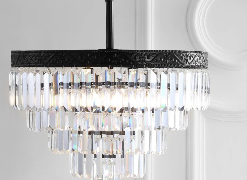modern crystal chandeliers for dining room: 24 inch black round luxury chandelier over table - 4 tie