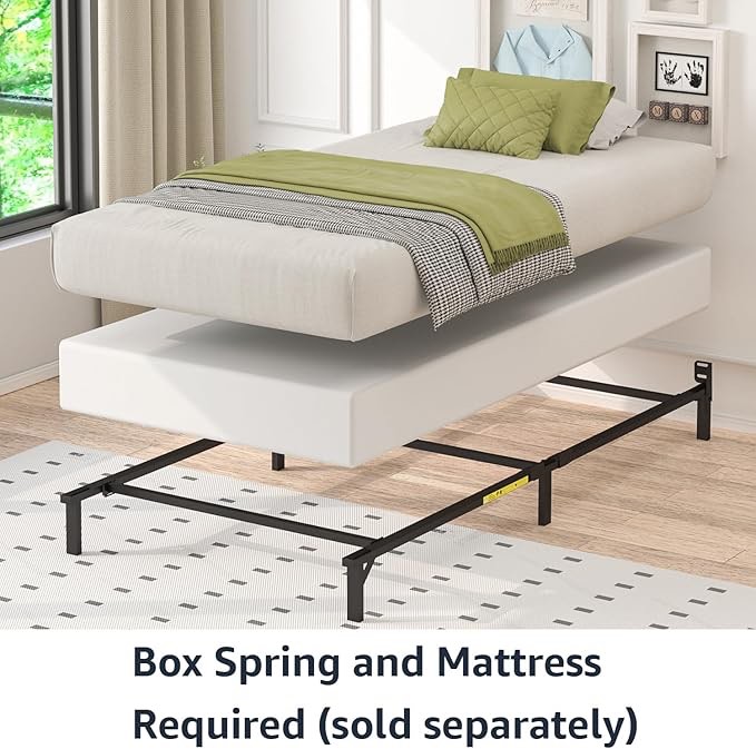 Amazon Basics Metal Twin Size Bed Frame, 6-Leg Base for Box Spring and Mattress Support, Tool-Free Easy Assembly, Black(Similar no same)
