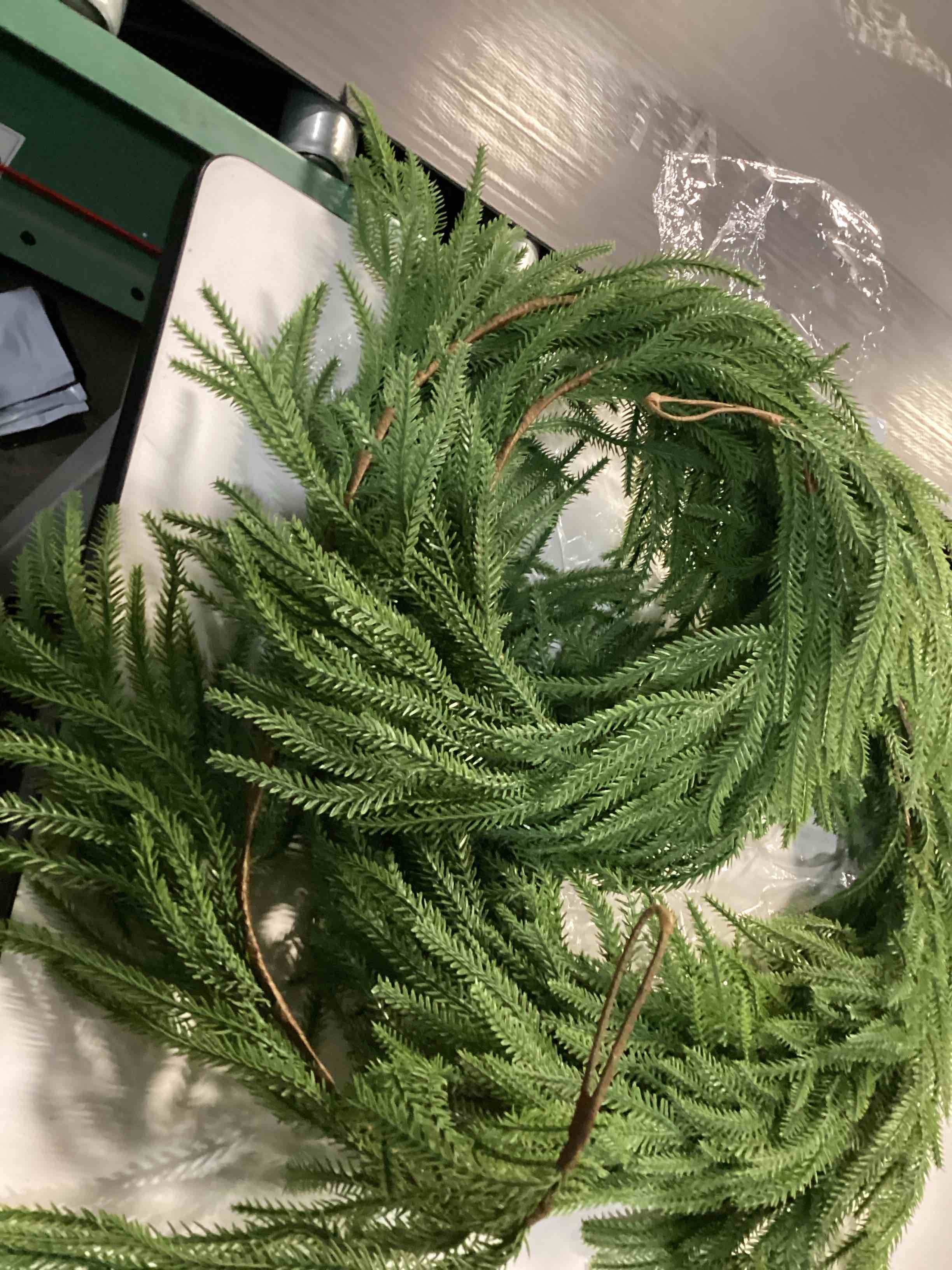 Condition photo showing As Is for 2PCS 6FT Norfolk Pine Garlands Realistic, Realistic Soft Wreath, Artificial Green Faux Cedar Pine Garland for Fireplace Mantle Indoor Outdoor Holiday Party Home Decor(2,6FT) 4-6FT-2PCS
