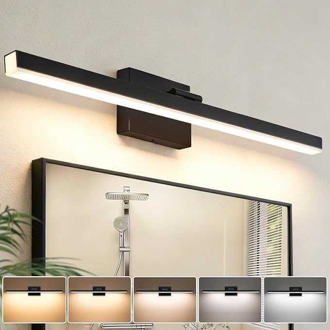 IZORRO Modern Bathroom Vanity Light 32 inch, Rotatable, 24W Dimmable 5CCT Led Bathroom Light Fixture Over Mirror, Black Vanity Light Bar