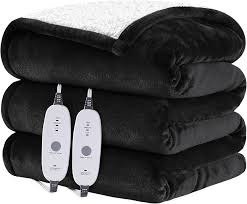 hyleory heated electric blanket twin 62"x84" soft fleece & flannel with 5 heating levels & 10 hours 
