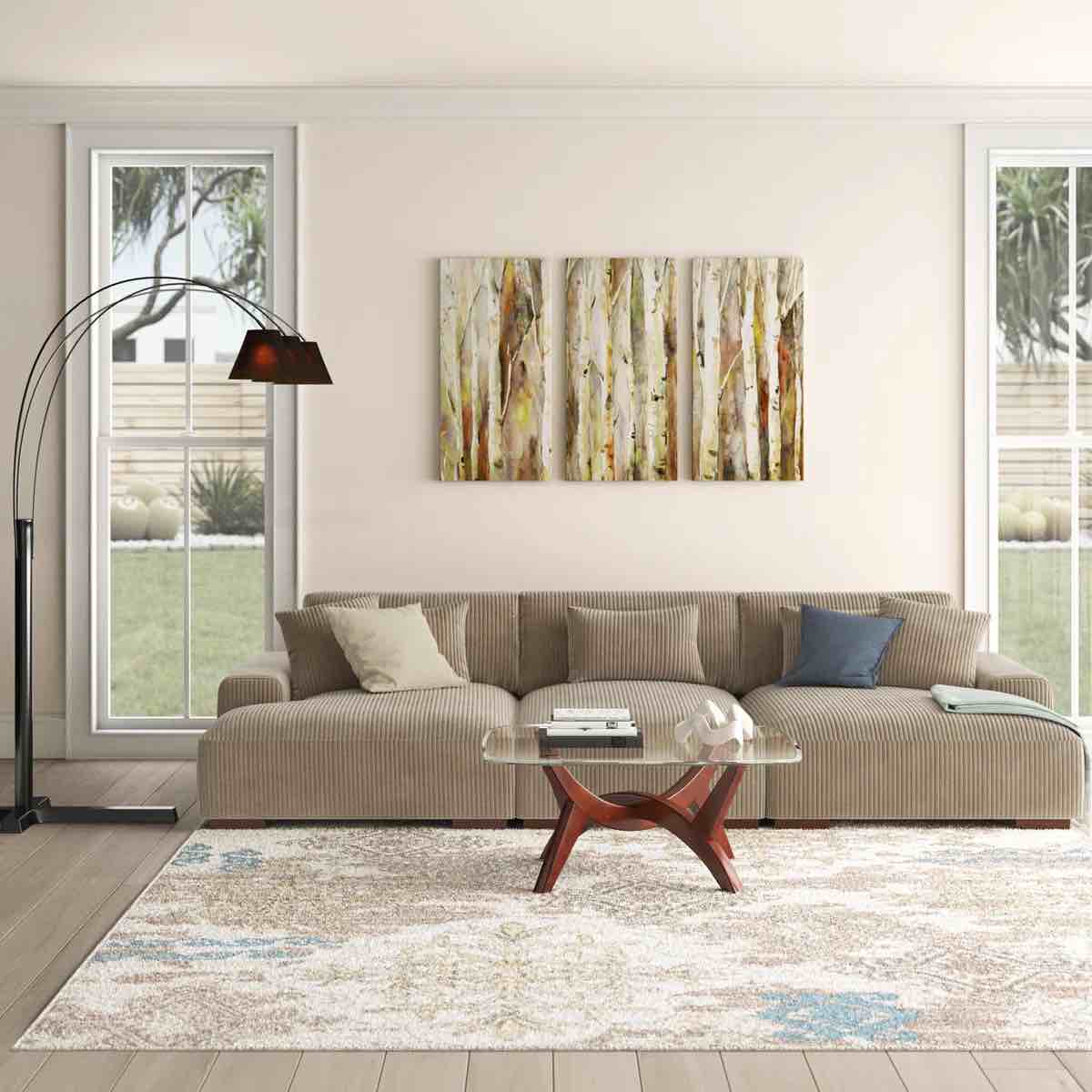 ((incomplete))135"Large size modular cloud sofa 6 seats down sofa bed apartment living room sofa ,No Assembly Required Reclining: Right Hand Facing, Upholstery Color: Camel Corduroy