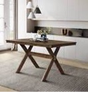 Home Design Oden Brown Transitional Dining Table, Wood with Brown Wood Trestle Base 