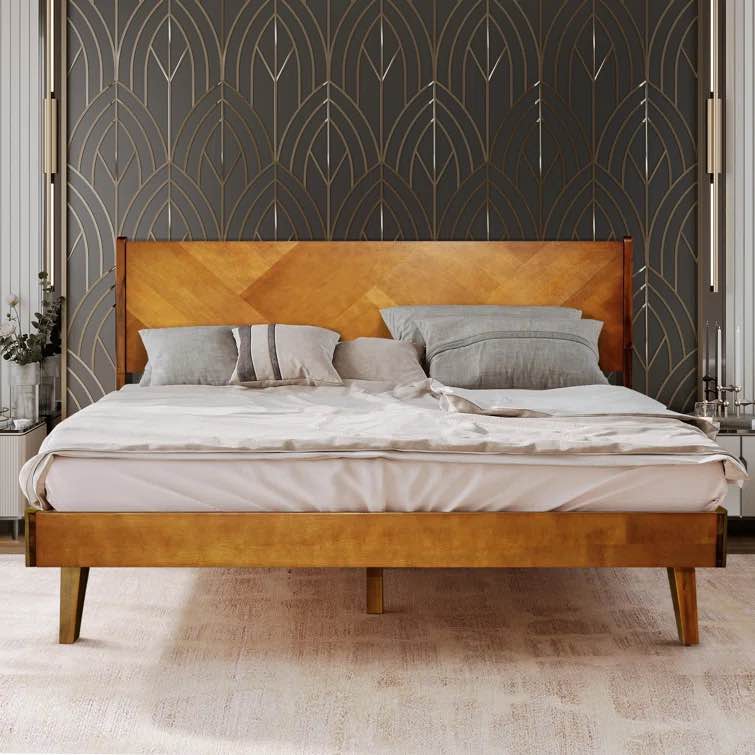 Gazelle Solid Wood Bed Frame with Artistic Patterned Headboard