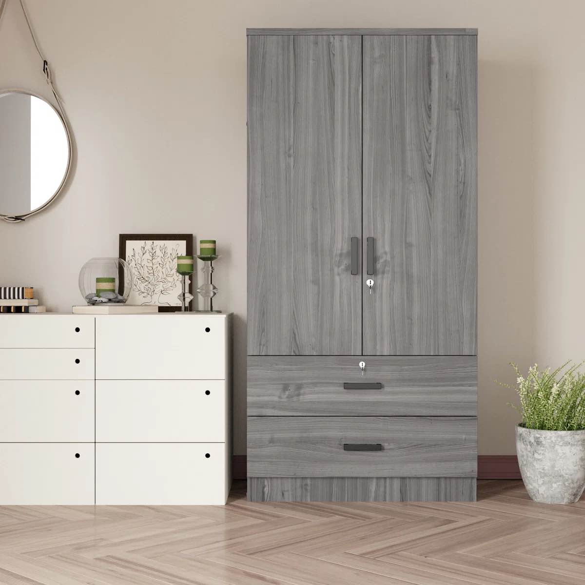 (incomplete)Scottie Armoire 2-Door Wardrobe with 2-Drawers New Design 