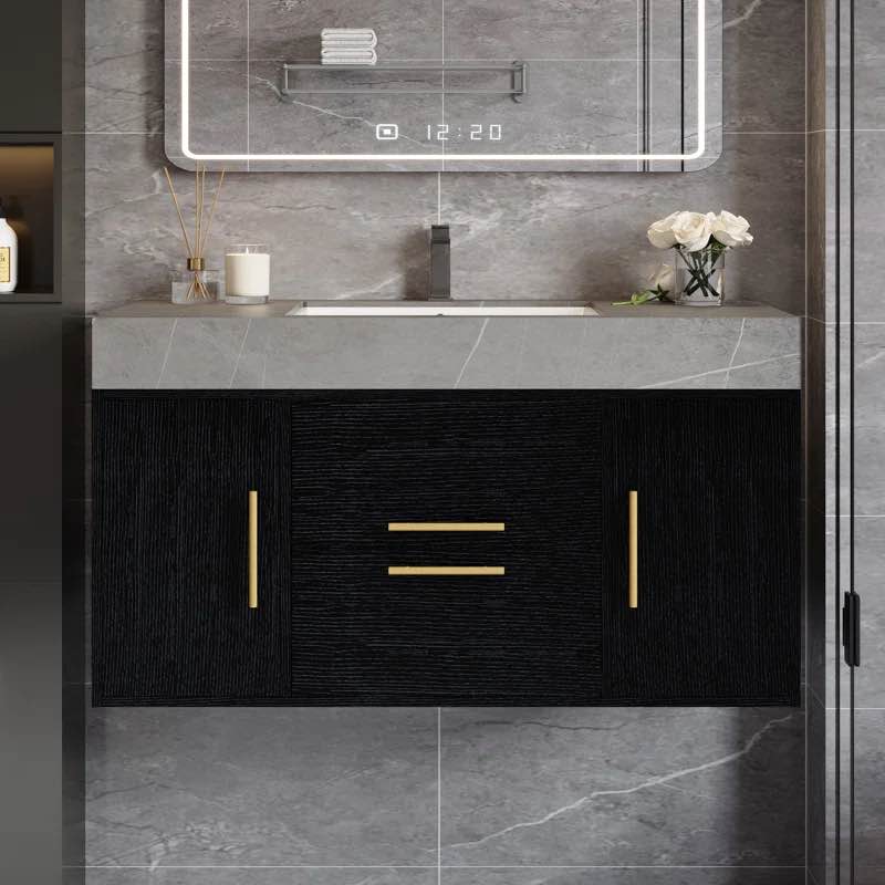 Modern Bathroom Vanity - Stylish Black Wall-Mounted Vanity With Black Cabinet