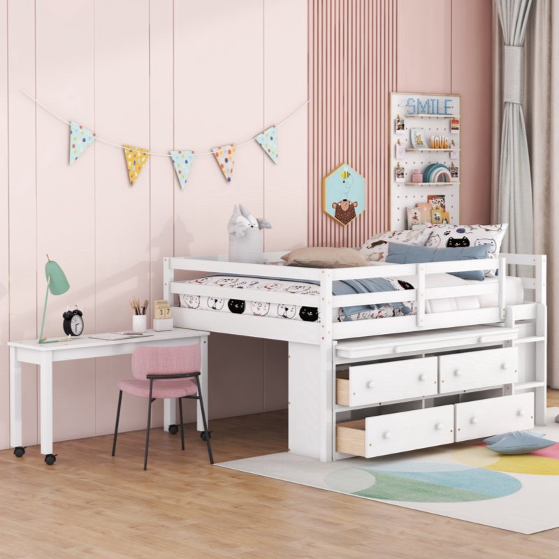 ( Incomplete, Missing part ) Henorel Kids Loft Bed with Desk, Dresser and Bookcase