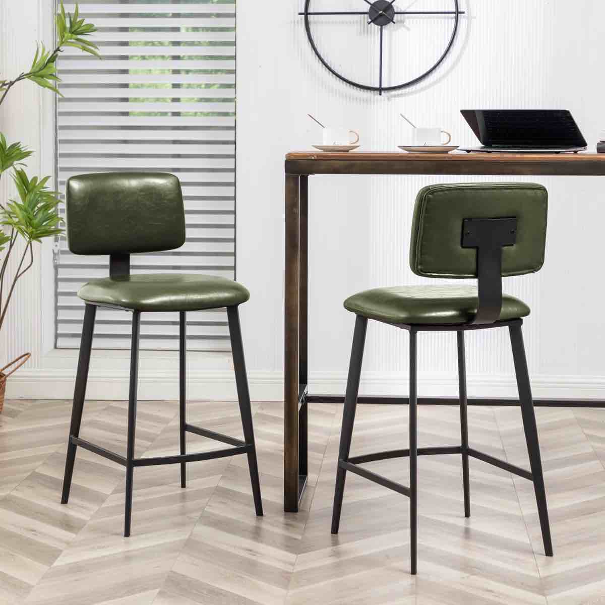 Breina Faux Leather Bar Stool with Steel Legs