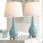 24.5"modern gradient blue glass table lamp with USB port for bedroom,living room and dining room Room And Dining Room