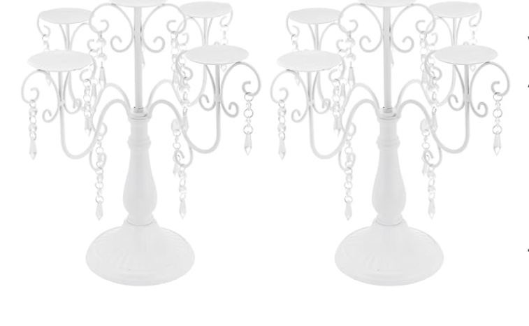 Juego de 2 portables de 5 brazos Centros de Mesa de candelabros vintage, Modernos candelabros blancos 