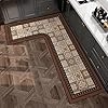 l-shaped kitchen rug - non-slip absorbent floor mat, washable anti-fatigue corner carpet for sink area, oil & water proof kitchen mat (brown morocco right l, 31''x47''x18'')