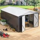 (incomplete)10 ft. w x 14 ft. d outdoor metal shed storage with updated frame structure and lockable doors