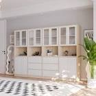 71" H X 94.5" W Kitchen Pantry With Bookcases, Glass Door Kitchen Hutch With Drawer And Spacious Countertops