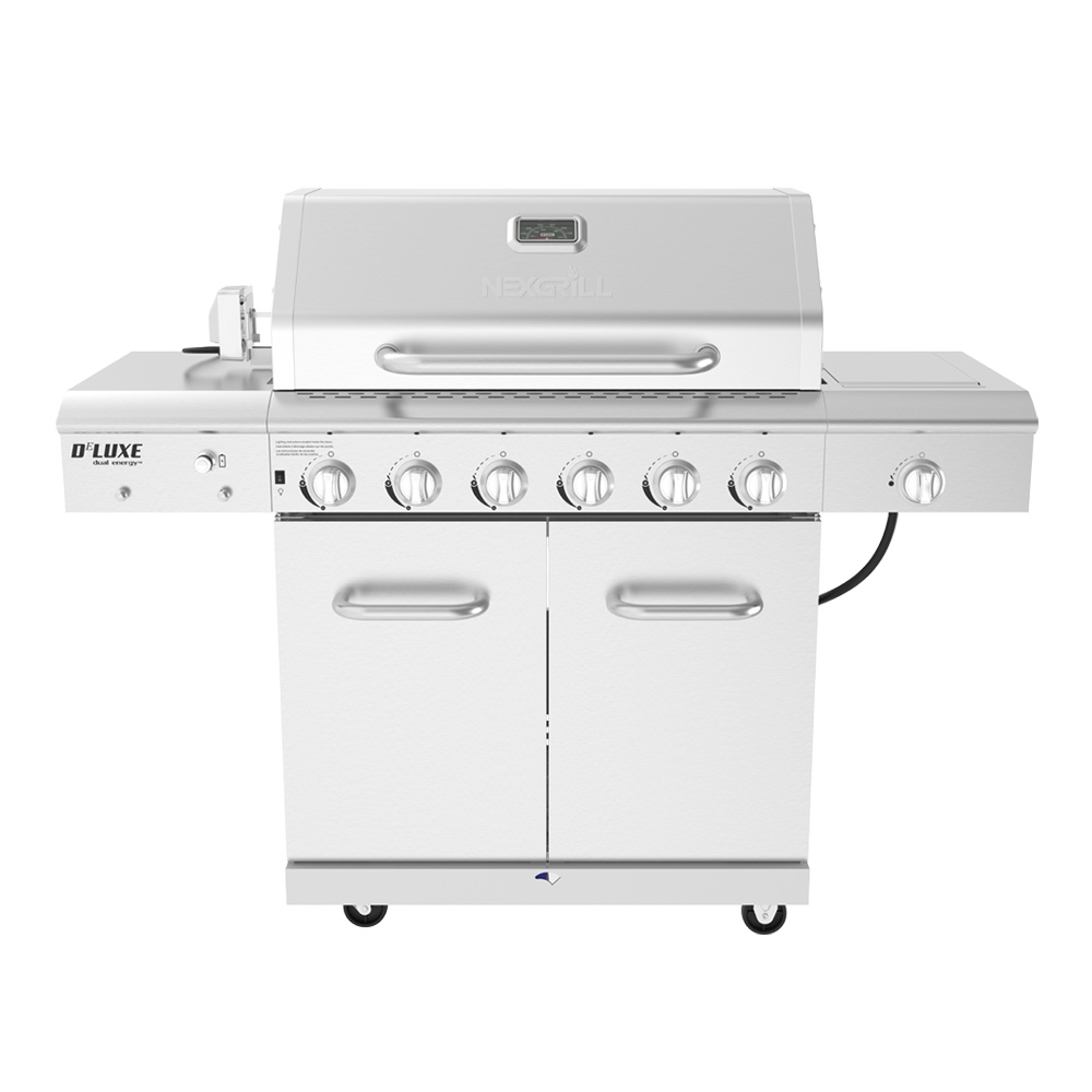 Nexgrill Deluxe 6-Burner Propane Gas Grill in Stainless Steel with Ceramic Searing Side Burner and Rotisserie Kit