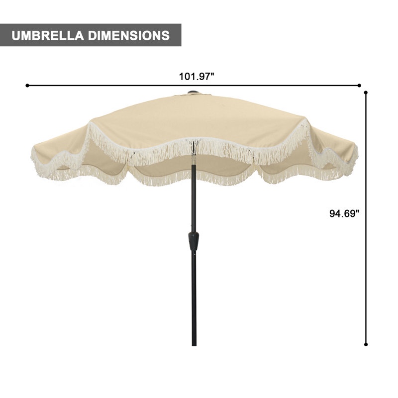 (missing part) 101.97'' Tilt Market Umbrella with Fringe Outdoor Tassel