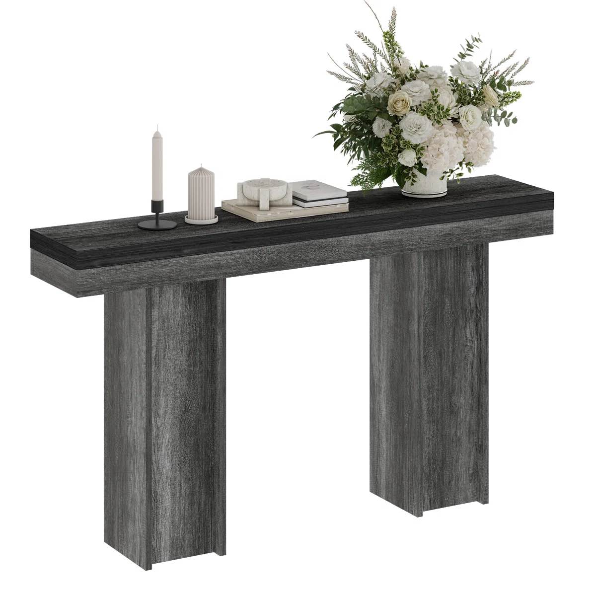 54" Narrow Console Table Sofa Table with Back Hidden Storage