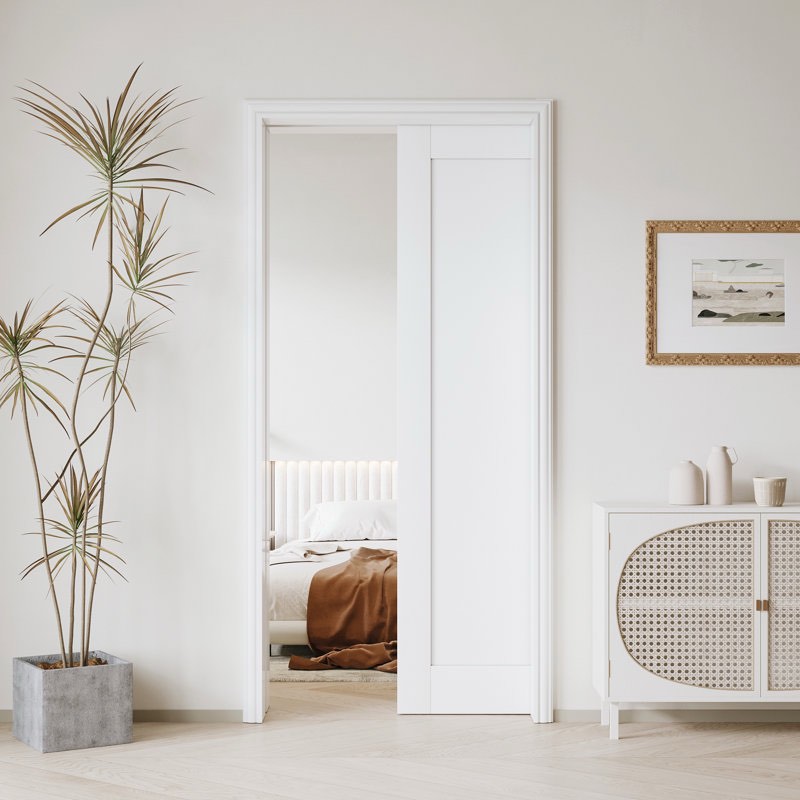 Sliding Pocket Door White Standard Door with Hardware Kit Set