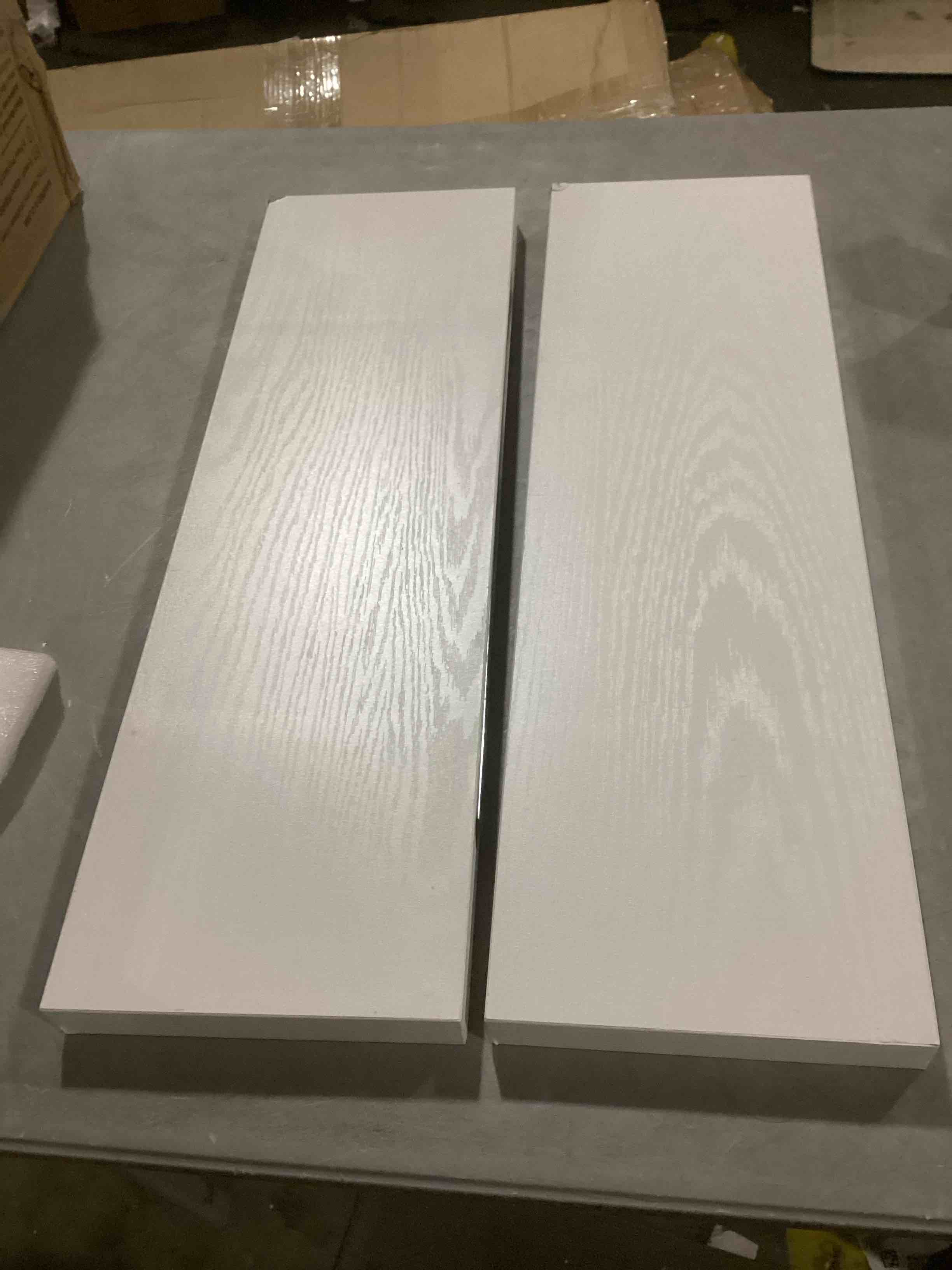 Condition photo showing Good Condition for (small details in the corner) BAYKA Floating Shelves, Wall Mounted Rustic Wood Shelves for Bathroom, Bedroom, Living Room, Kitchen, Office, 22.5" Hanging Shelf for Books/Storage/Room Decor with 22lbs Capacity (White, Set of 2)